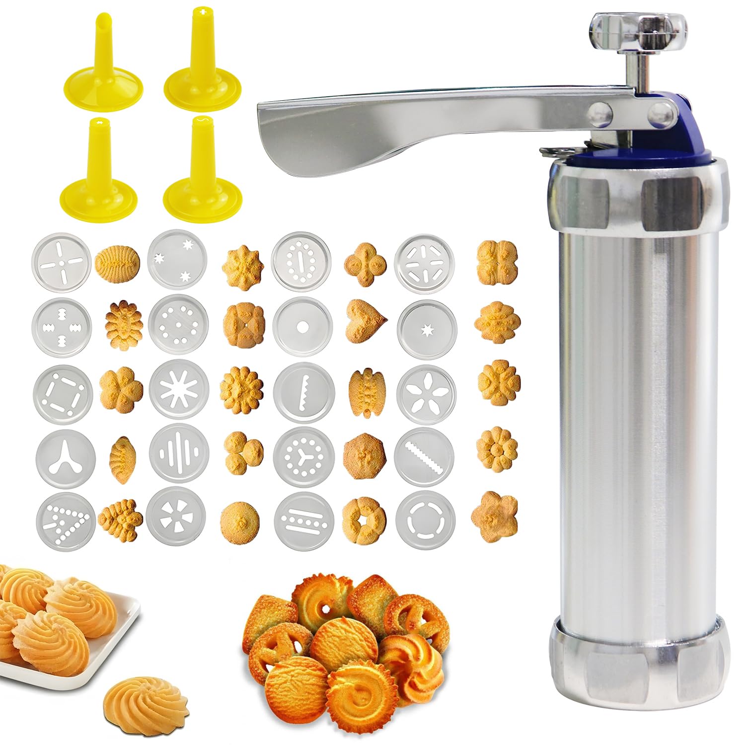 Best Cookie Press Maker Machine - Icing Gun Kit with 20 Discs & 4 Decoration Tips for Home Baking, DIY Cookies, Cakes, Cupcakes - Perfect for Holidays, Parties & Gift Giving