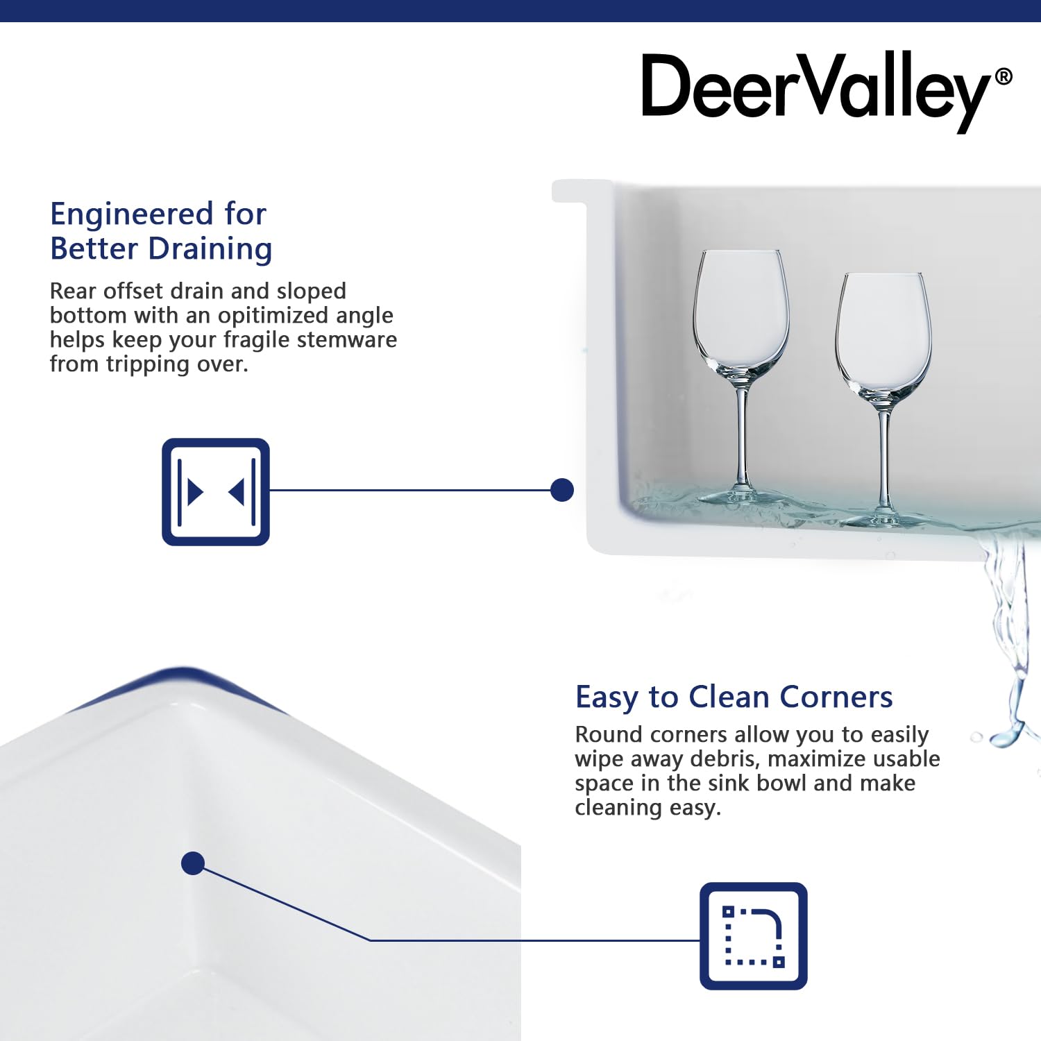 Premium White Fireclay Undermount Kitchen Sink - DeerValley Single Bowl Workstation Sink with Sink Grid & Basket Strainer (24.02