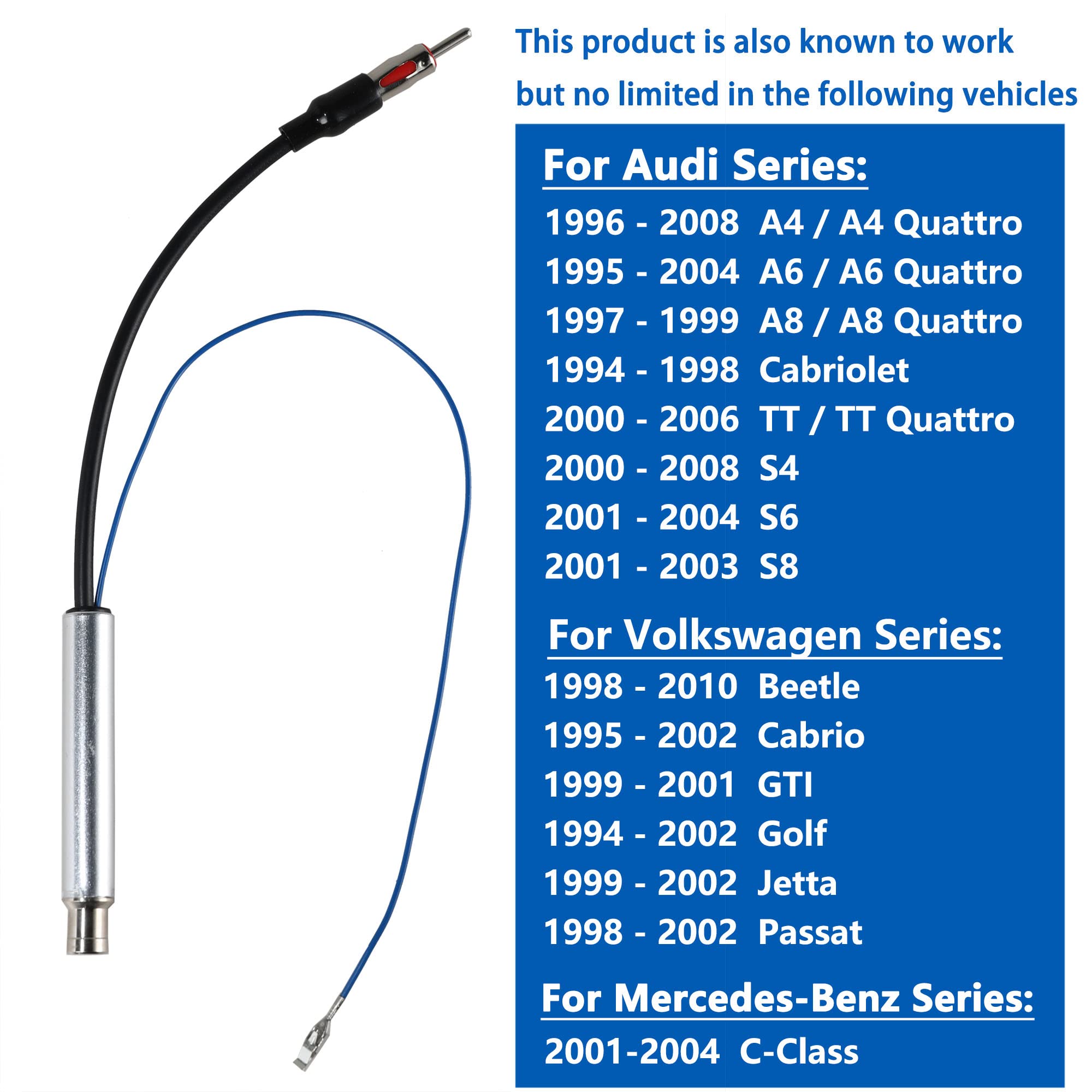 Anina Amplified Antenna Adapter for 1995-2008 Volkswagen Audi Mercedes - Factory Stereo Antenna Connector for Aftermarket Radios | Car Audio Upgrade Solution for Classic European Vehicles