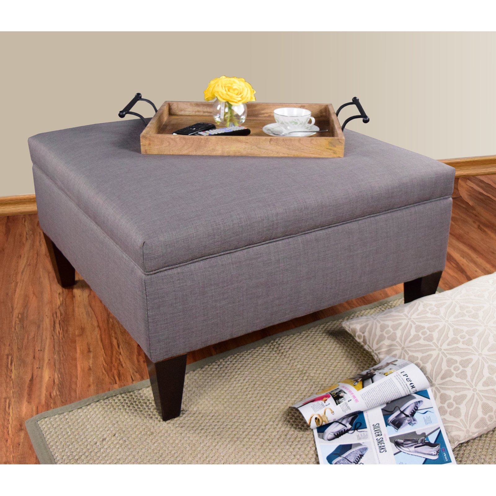 MJL Furniture Designs Manhattan Extra Large Storage Ottoman with 3 Compartments & Lift-Top - Upholstered Coffee Table Bench, Toy Box Organizer for Living Room, Bedroom, Nursery - Light Grey 34