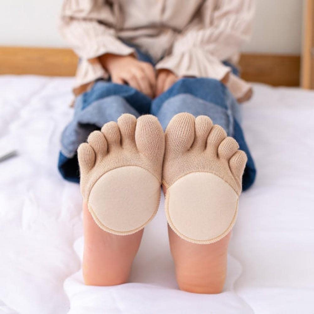MEENIRA Women's Cotton Anti-Slip Pain Relief Half Insoles - 5-Toe Invisible Socks for Yoga, Running & Daily Comfort (1 Pair)