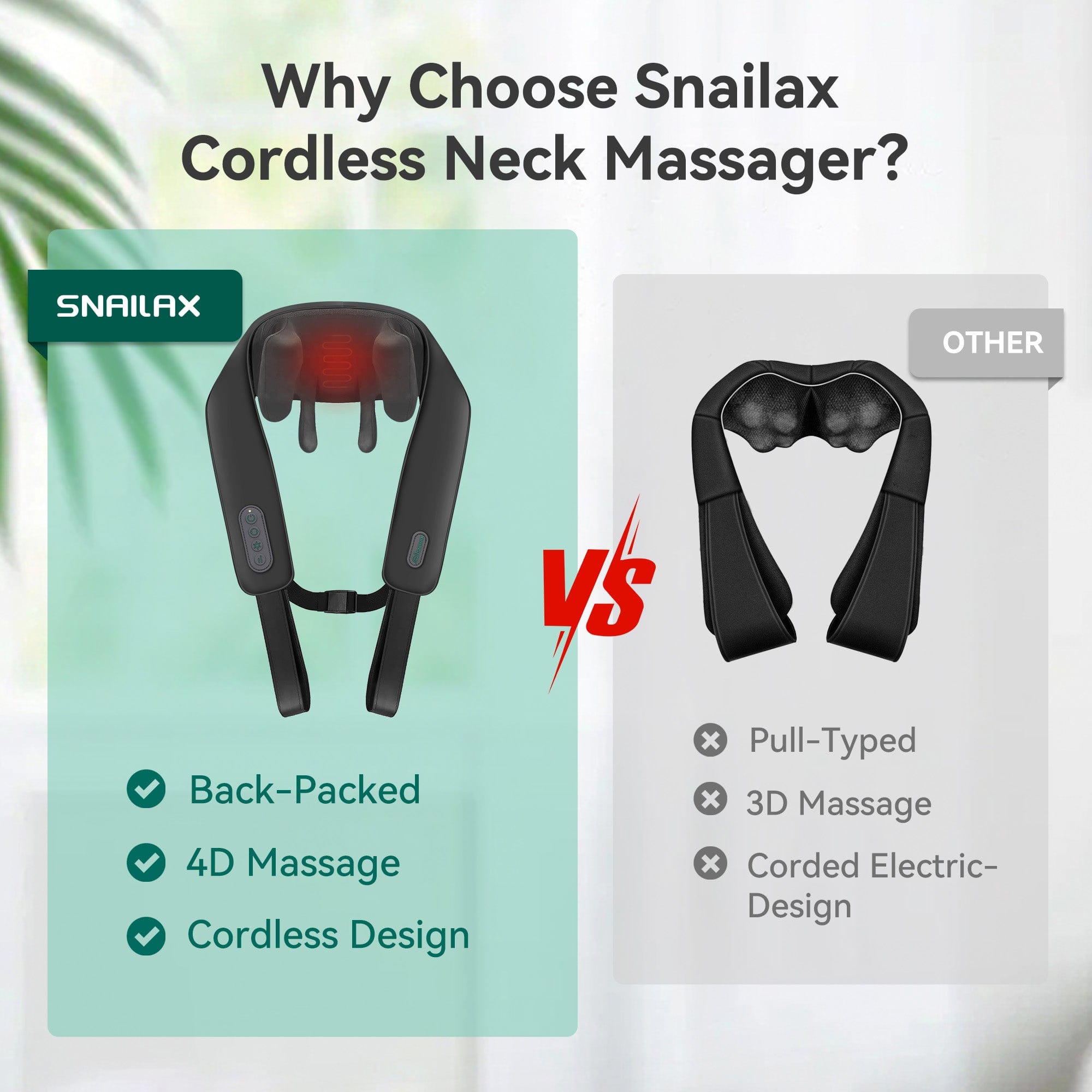 Snailax 4D Deep Kneading Handheld Cordless Massager for Neck & Back Pain Relief - Portable Muscle Massage with Adjustable Bandage - Perfect for Home, Office, and Travel Use