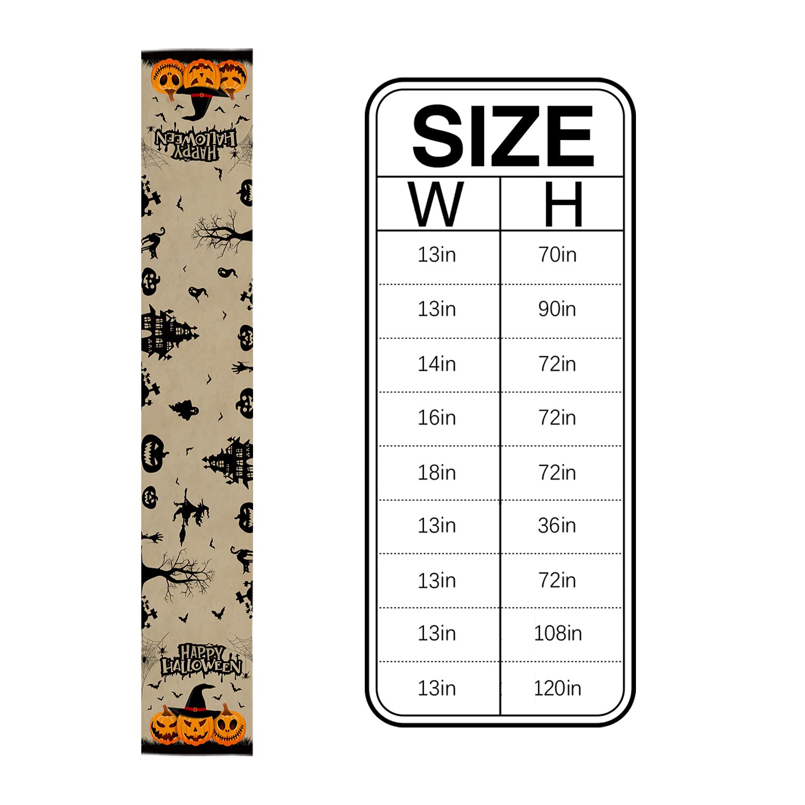 Halloween Burlap Table Runner 108 Inches - Scary Evil Pumpkins & Witches Hat Design for Spooky Decor, Kitchen, Dining & Coffee Tables - Perfect for Halloween Parties, Movie Nights & Holiday Home Decor