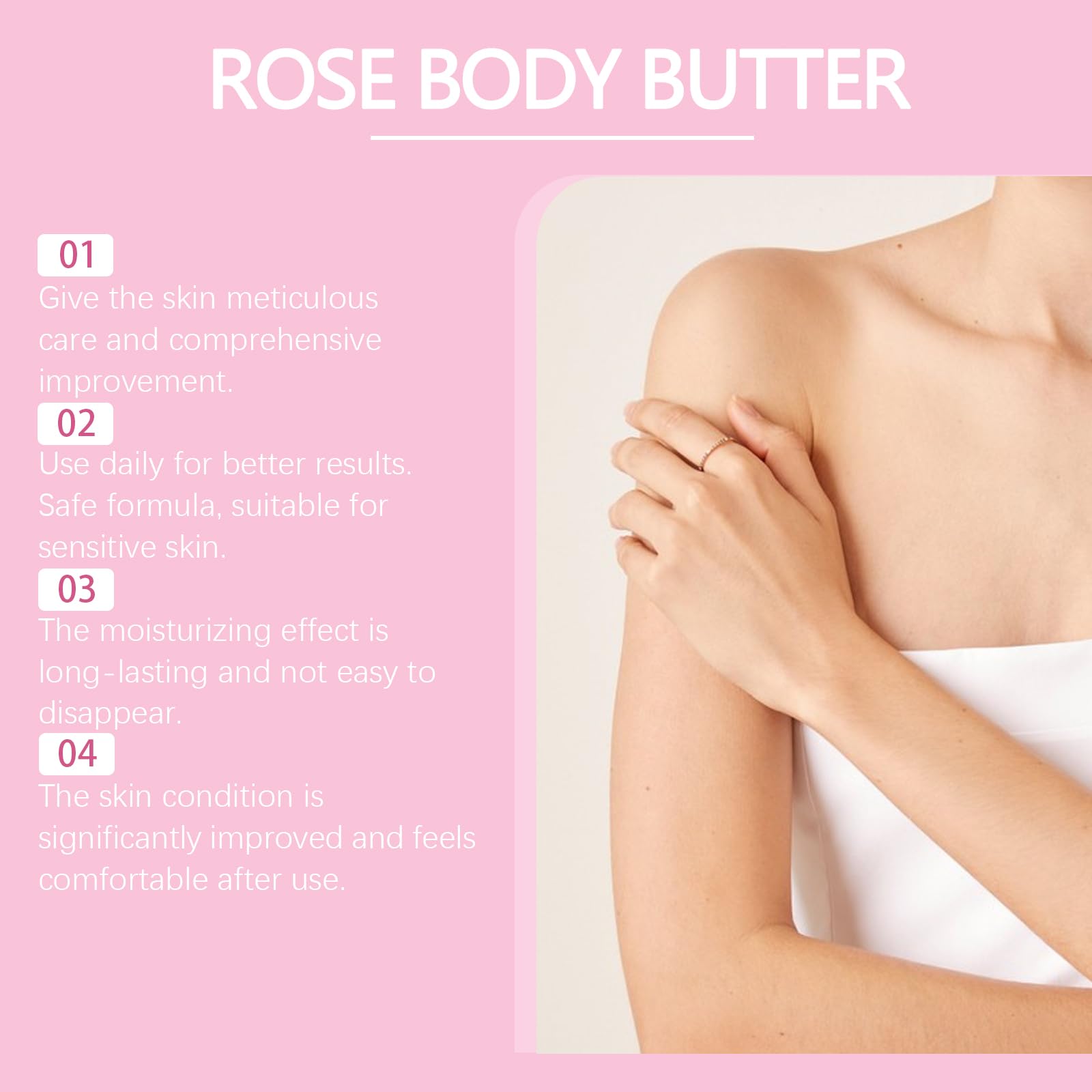 Natural Rose Extract Body Butter - Hydrating & Nourishing Skin Cream for Smooth & Refined Skin | Non-Greasy Fast Absorbing Body Moisturizer with Delightful Rose Fragrance | Perfect for Dry Skin Care & Daily Hydration (1 Pcs)