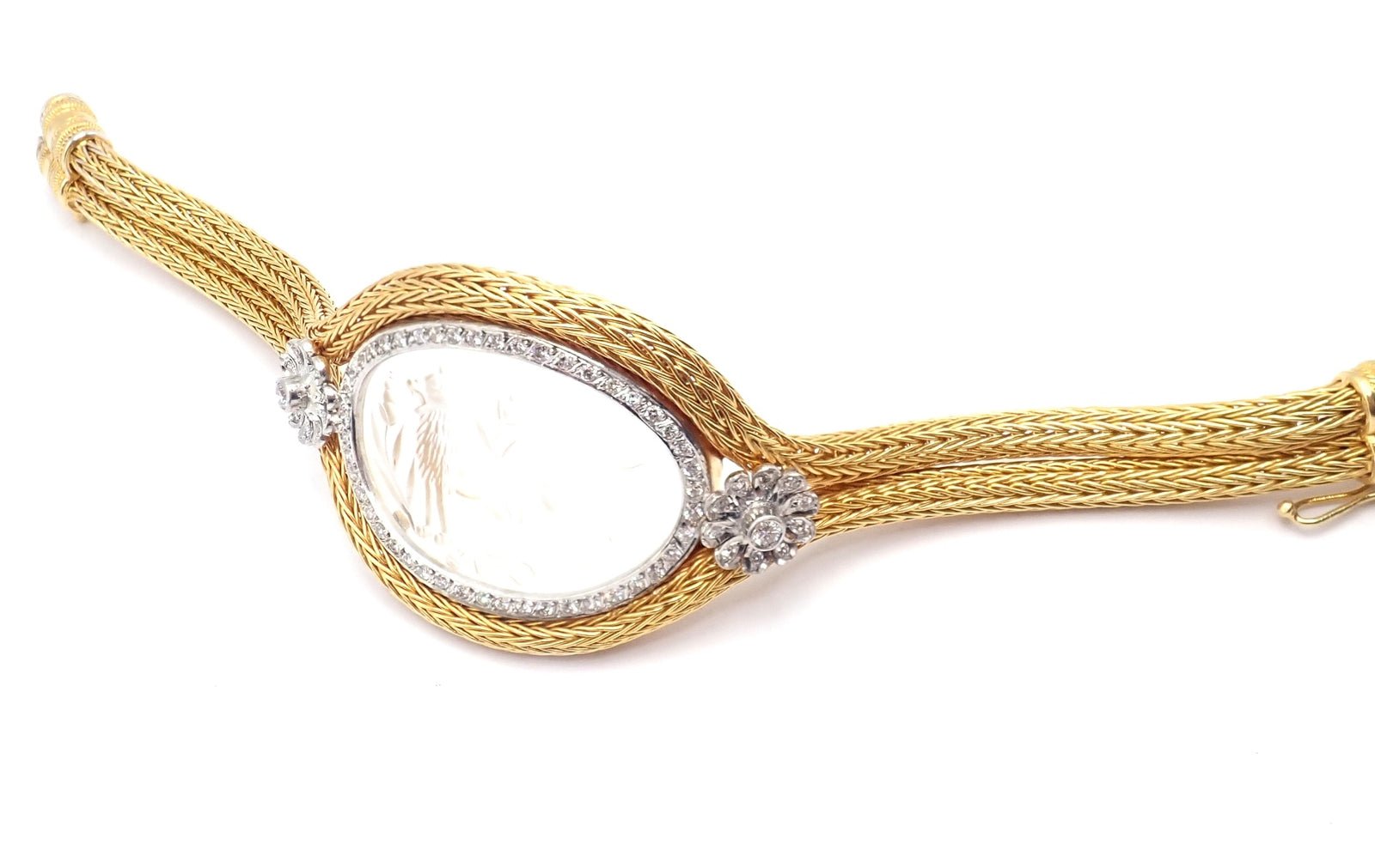Authentic Ilias Lalaounis 18k Yellow Gold Diamond Rock Crystal Bangle Bracelet - Luxury Jewelry for Women, Elegant Gift for Special Occasions, Perfect for Weddings, Anniversaries and Formal Events