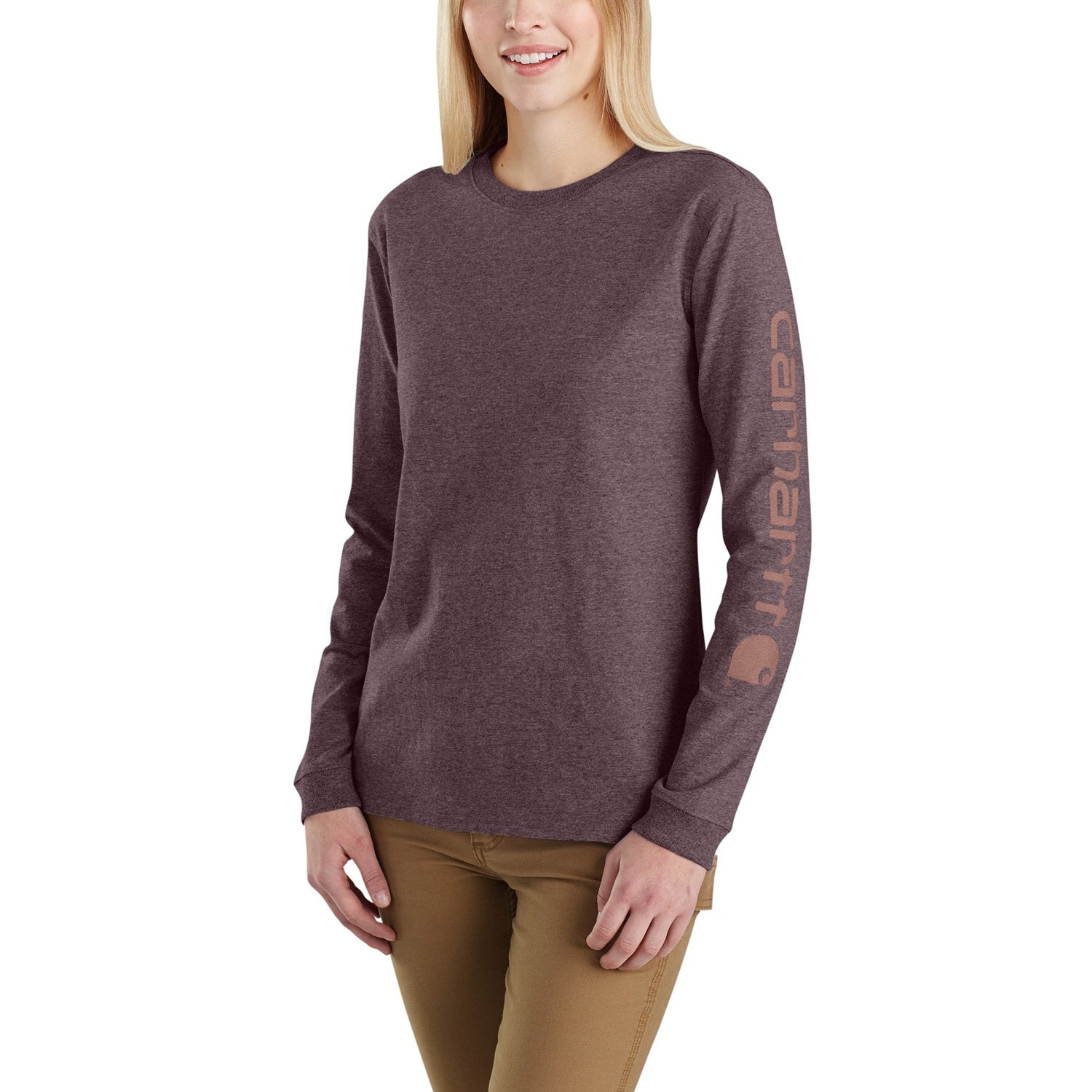 Carhartt Women's Heavyweight Long Sleeve Logo T-Shirt - Blackberry Heather | Durable Workwear for Construction, Outdoor & Casual Wear