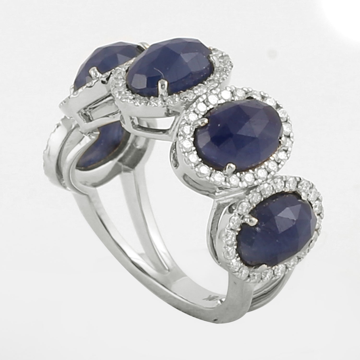 18K White Gold Pave Diamond Oval Cut Blue Sapphire Engagement Ring for Women - Perfect for Weddings, Anniversaries & Special Occasions
