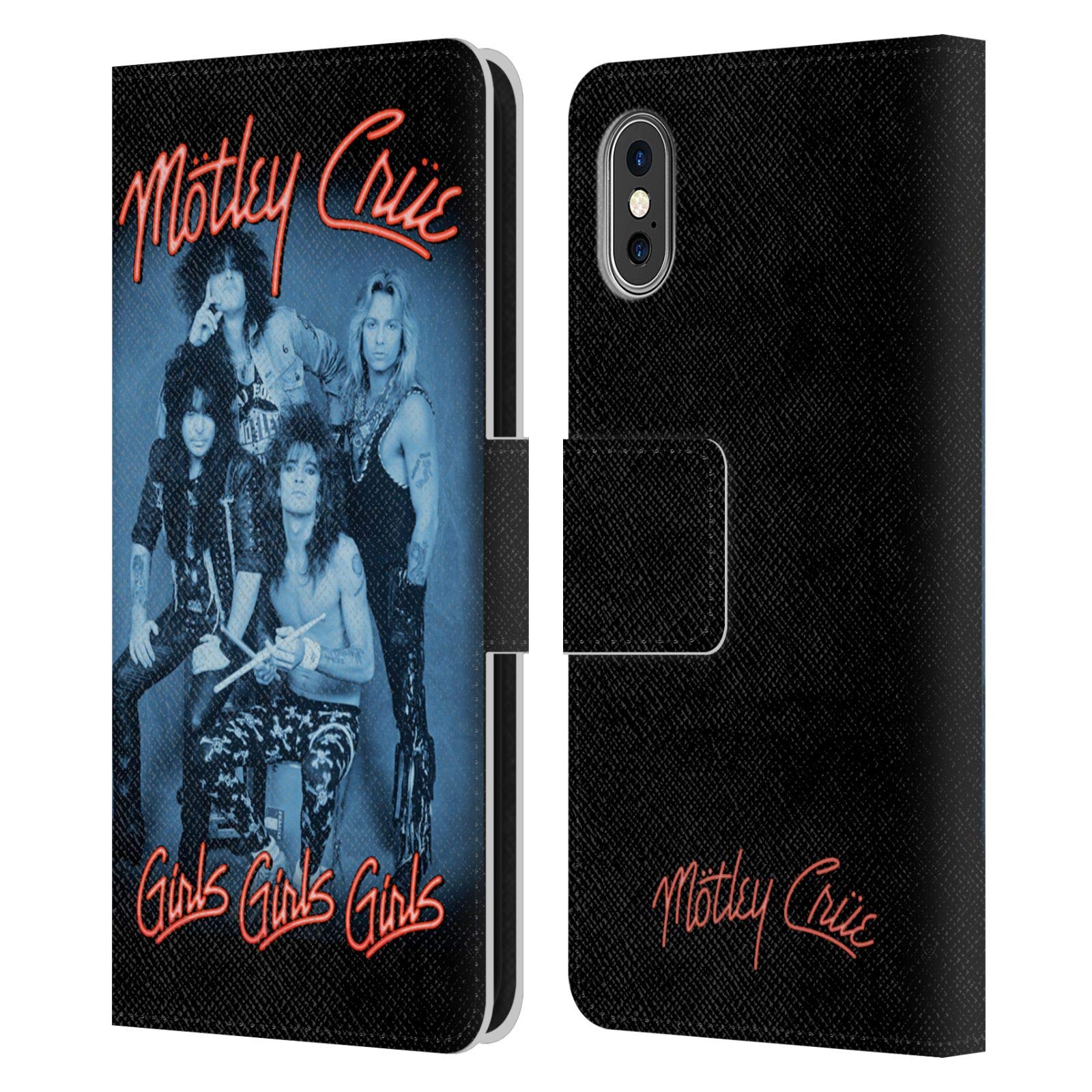 Official Motley Crue Girls Neon Key Art Leather Wallet Case for iPhone X/Xs - Stylish Protective Cover for Concerts & Nightlife