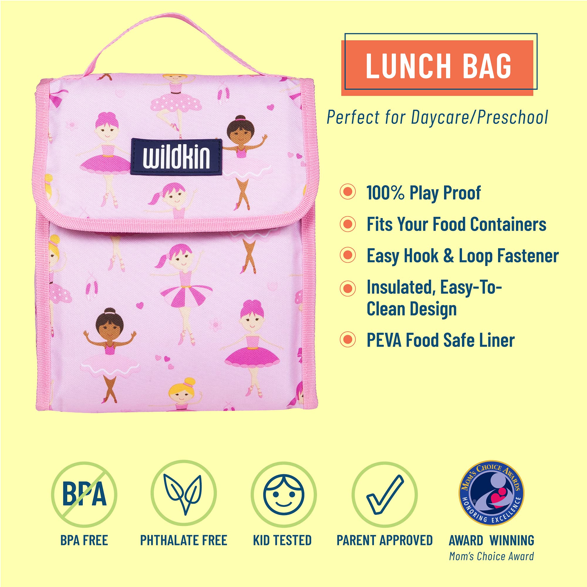 Wildkin Kids Insulated Lunch Bag - Reusable Thermal Lunch Box for School, Travel & Picnics - Keeps Food Hot/Cold for Hours - Perfect for Ballet Dancers & Ballerina Themed Lunches
