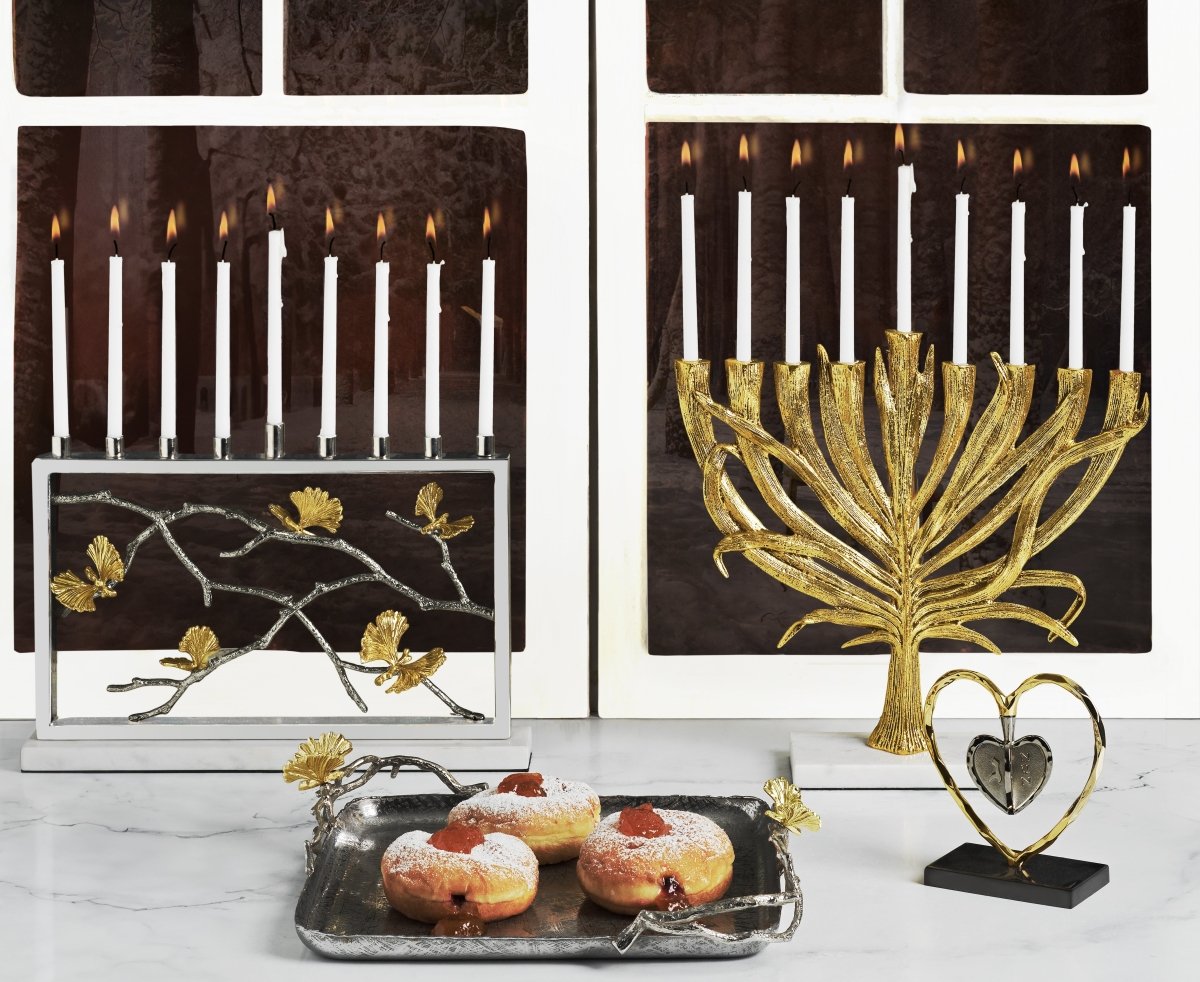 Butterfly Ginkgo Luxe Menorah - Elegant Hanukkah Candle Holder for Jewish Holiday Decor & Home Celebration