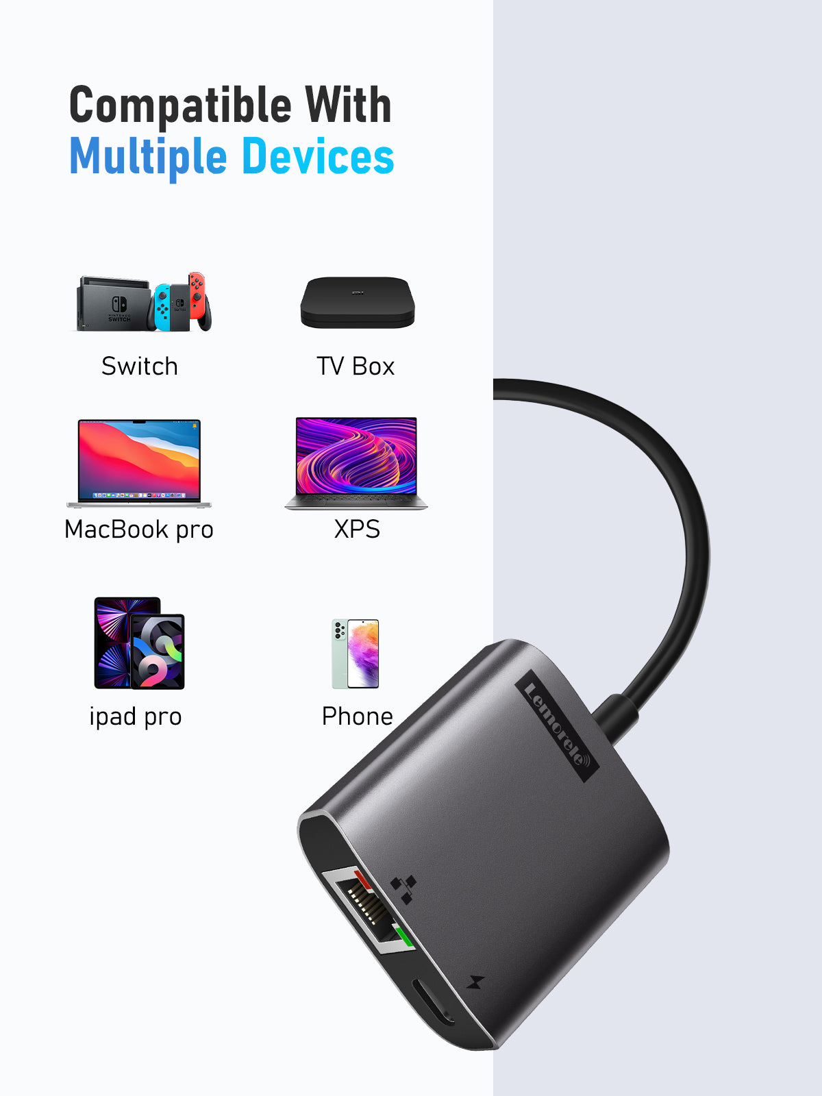 LEMORELE™ TC35L USB C to RJ45 Ethernet Adapter - High-Speed Gigabit LAN Converter for MacBook, iPad Pro, Surface Laptop & More - Perfect for Office, Gaming & Remote Work