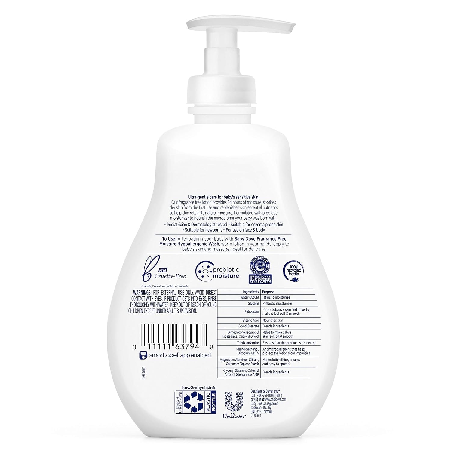 Baby Dove Sensitive Moisture Face & Body Lotion for Babies - Fragrance Free & Hypoallergenic - 13 Oz (Pack of 4) - Gentle Daily Moisturizer for Dry & Sensitive Skin - Perfect for Newborns, Infants & Toddlers