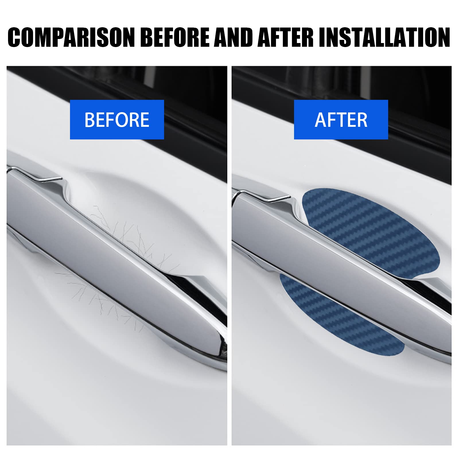 4 PCS Universal Carbon Fiber Car Door Handle Protective Films - Anti-Scratch Stickers for Auto Door Handles (Blue) | Perfect for Car Detailing, Vehicle Protection & DIY Auto Accessories