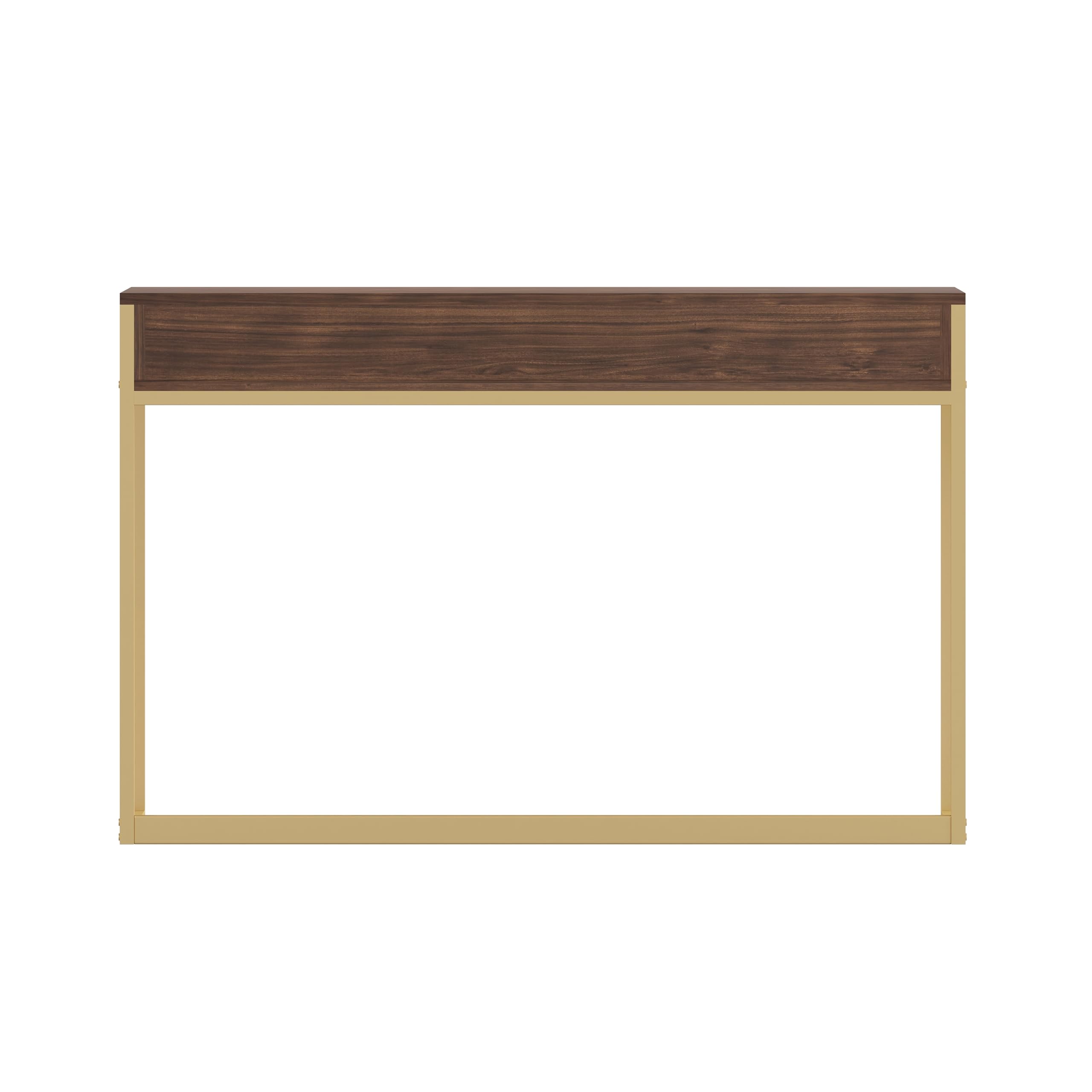 Martha Stewart Ollie Home Office Desk with 3 Drawers - Walnut Wood Grain & Polished Brass Hardware - Perfect for Small Spaces, Remote Work & Modern Home Offices