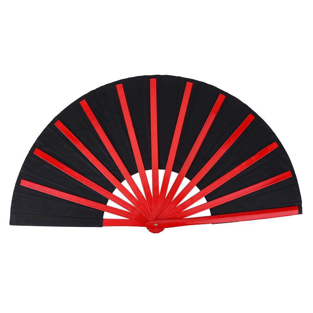 Traditional Chinese Bamboo Tai Chi Fan - Large Foldable Hand Fan for Kung Fu, Martial Arts, Wushu Dance Practice & Training - Silk Rave Fan with Right Hand Grip (Black) | Perfect for Tai Chi Exercises, Kung Fu Training, Dance Performances & Summer Cooling