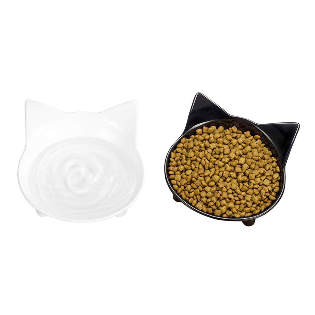 Non-Slip Cat & Dog Food Bowl with Cute Ears Design - Pet Feeding Dish for Kittens & Puppies - Perfect for Home, Travel and Outdoor Use - Black
