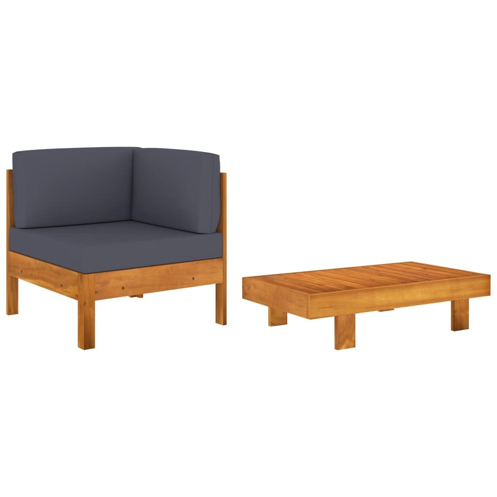 vidaXL 2-Piece Patio Lounge Set with Solid Acacia Wood Frame & Dark Gray Cushions - Includes Corner Sofa and Coffee Table - Outdoor Furniture for Garden, Poolside or Backyard Relaxation