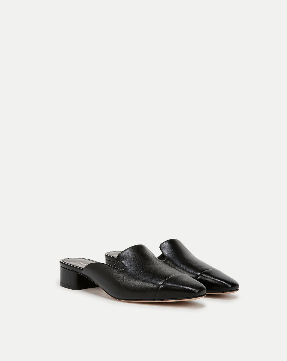 Cecile Leather Cap Toe Mule Slip-On Shoes for Women - Comfortable Loafers for Office, Casual & Dressy Outfits