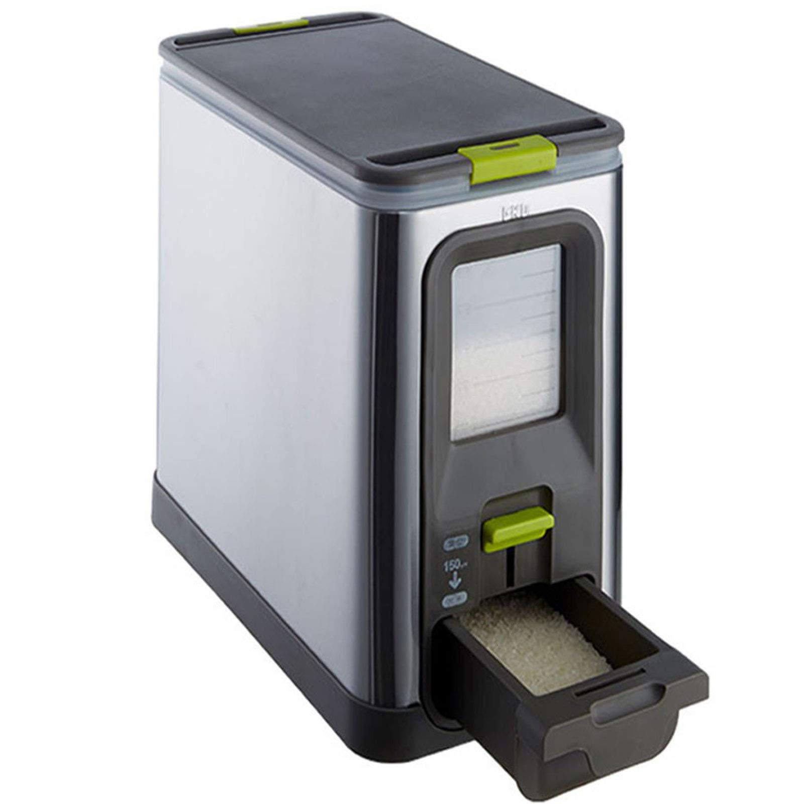 Stainless Steel Rice Dispenser 5KG - Airtight Dry Food Storage Container for Kitchen, Cereal & Grain Dispenser with Bottom Pulley for Easy Moving | Perfect for Pantry, Restaurant & Bulk Food Storage