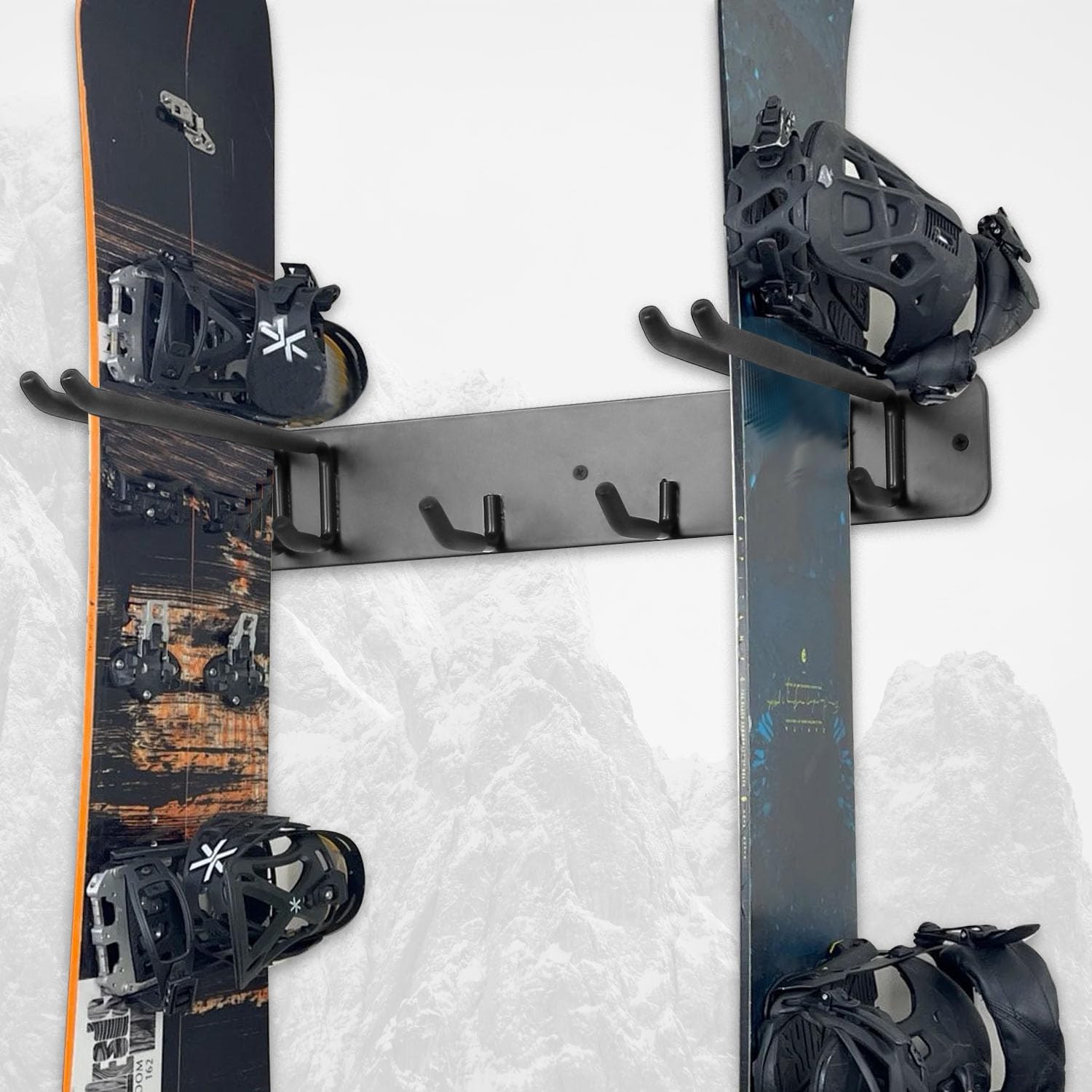Wall Mount Ski & Snowboard Storage Rack - Heavy Duty 8-Pair Metal Hooks Organizer for Garage, Basement or Entryway - Indoor/Outdoor Sports Equipment Organization System (Perfect for Winter Gear Storage)