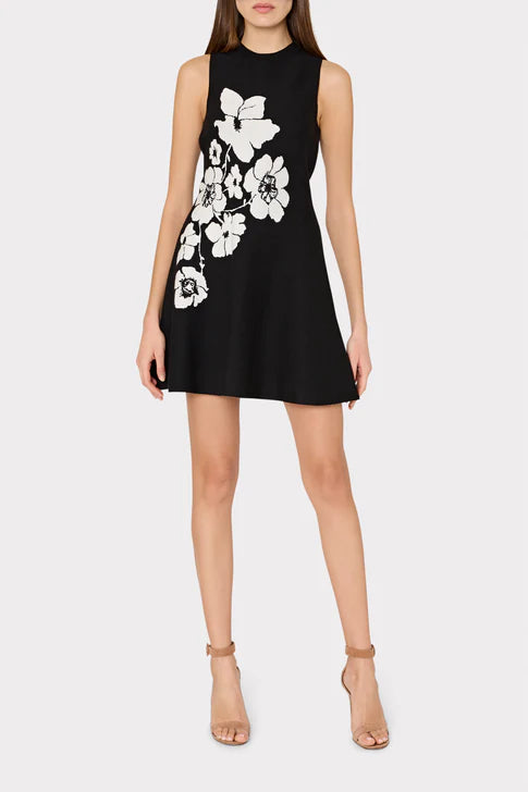 Floral Flare Knit Mini Dress - Black & Ecru | Summer Party Outfit, Date Night Dress, Casual Chic Wear