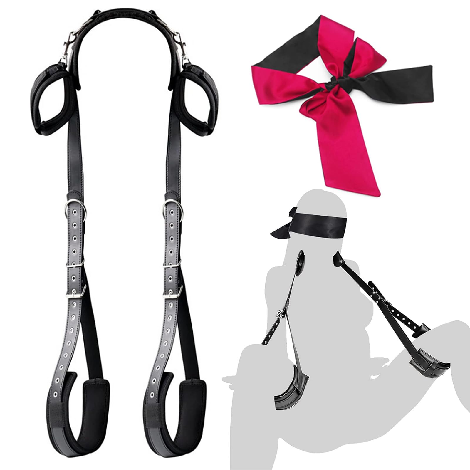 BDSM Bondage Set - Adjustable Handcuffs, Leg Straps, Restraint Ropes & Blindfold for Couples - Portable SM Sex Toys for Bedroom Play & Role Play Games