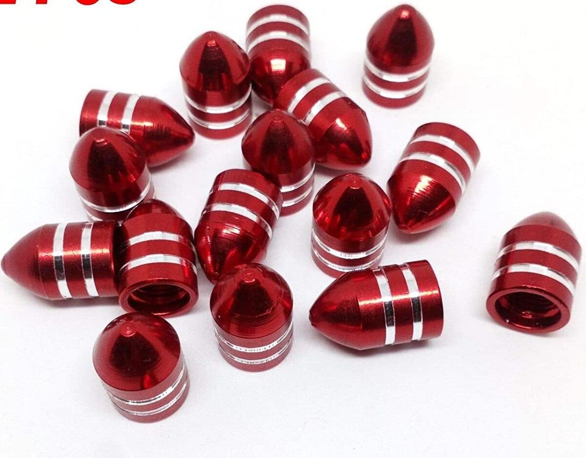 12 Pcs Aluminum Bullet Style Tire Valve Stem Caps - Red & Silver Air Pressure Caps for Car, Truck, Motorcycle & Bike Wheels | Durable Rust-Proof Valve Cover Accessories for Enhanced Wheel Appearance & Protection