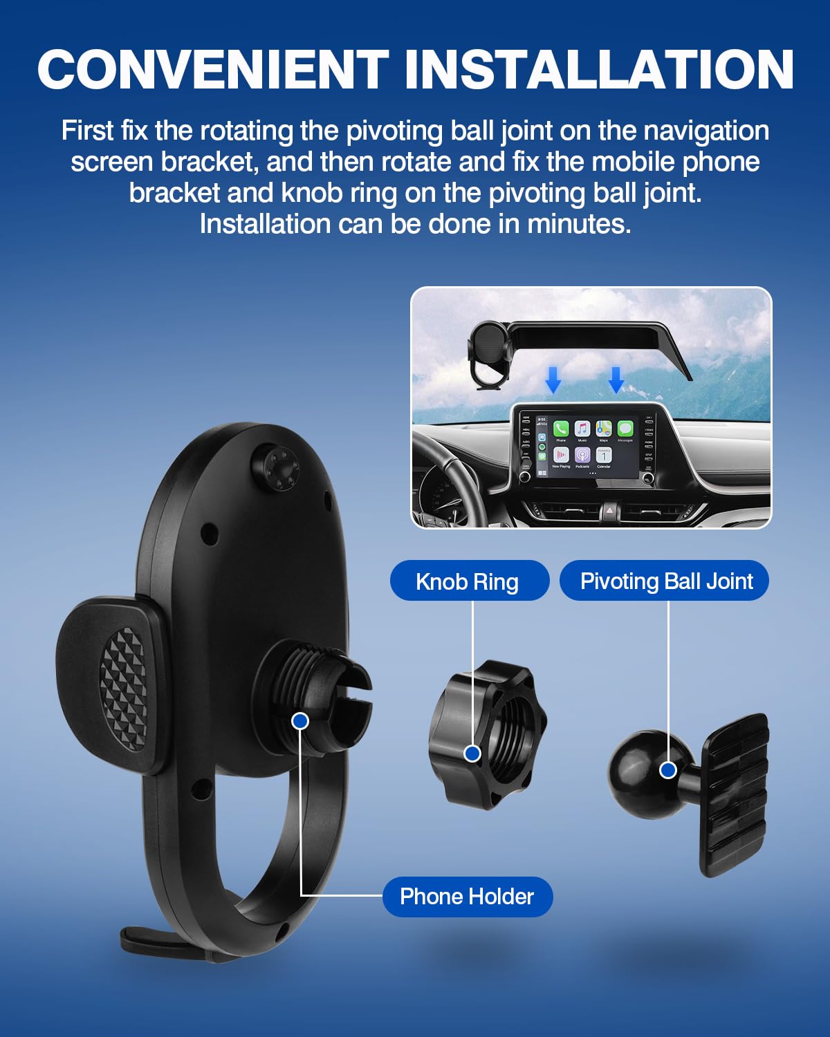 Custom Fit Car Phone Holder for 2019-2022 Toyota C-HR | 360° Rotating Phone Mount with 8