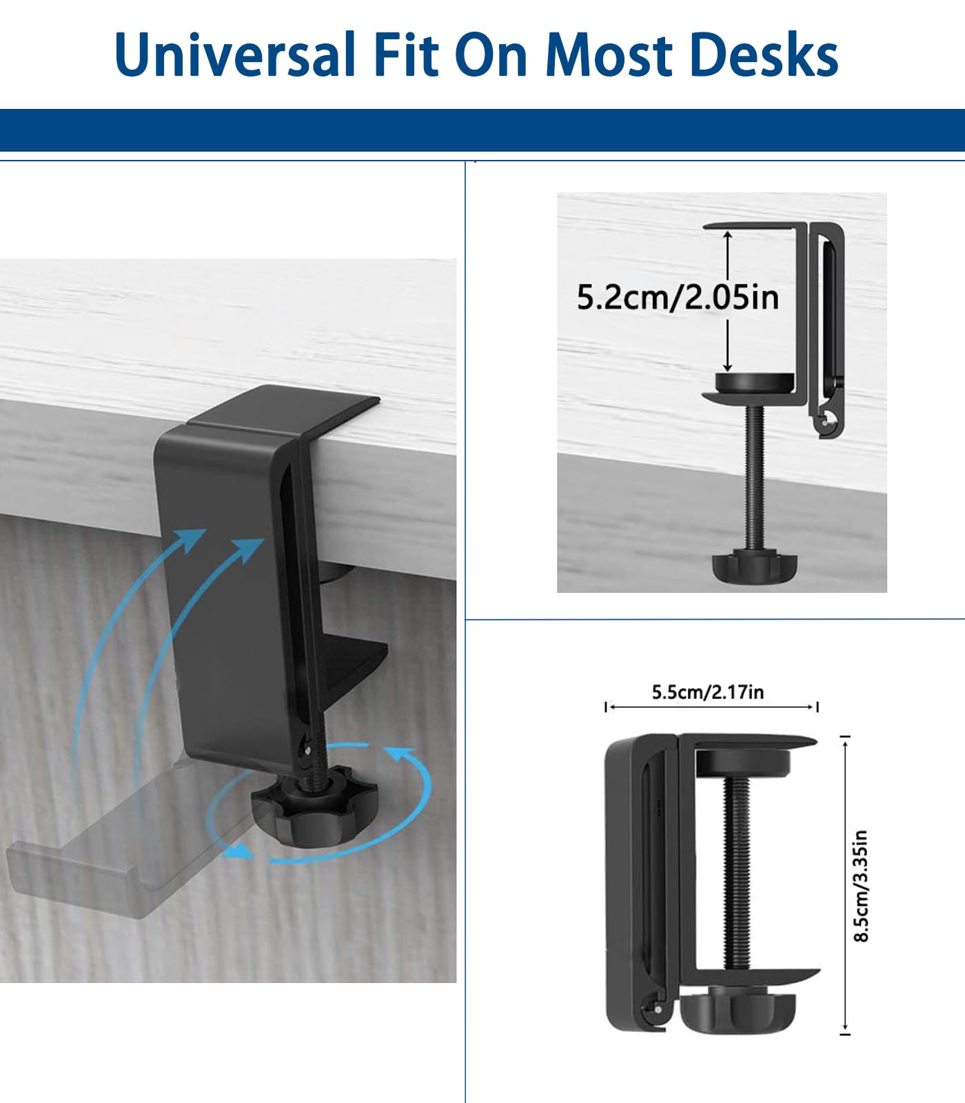 DAZLOR Adjustable Foldable Headphone Stand - Desk Mount Hook Hanger for Gaming Headsets, Earphones & Accessories - Perfect for Home Office, Gaming Setup & Workspace Organization