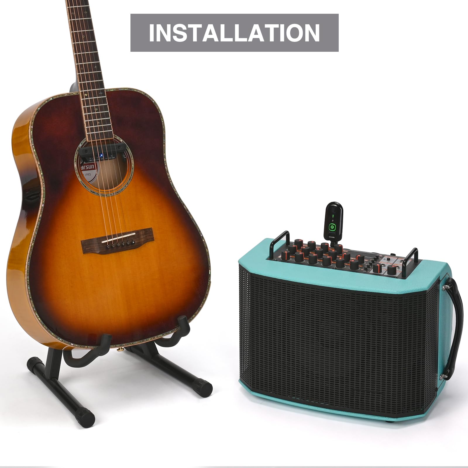 Rechargeable Wireless Acoustic Guitar Pickup - Magnetic & Microphone Soundhole Pickup with Built-In Volume Control (Black) | Perfect for Live Performances & Studio Recording