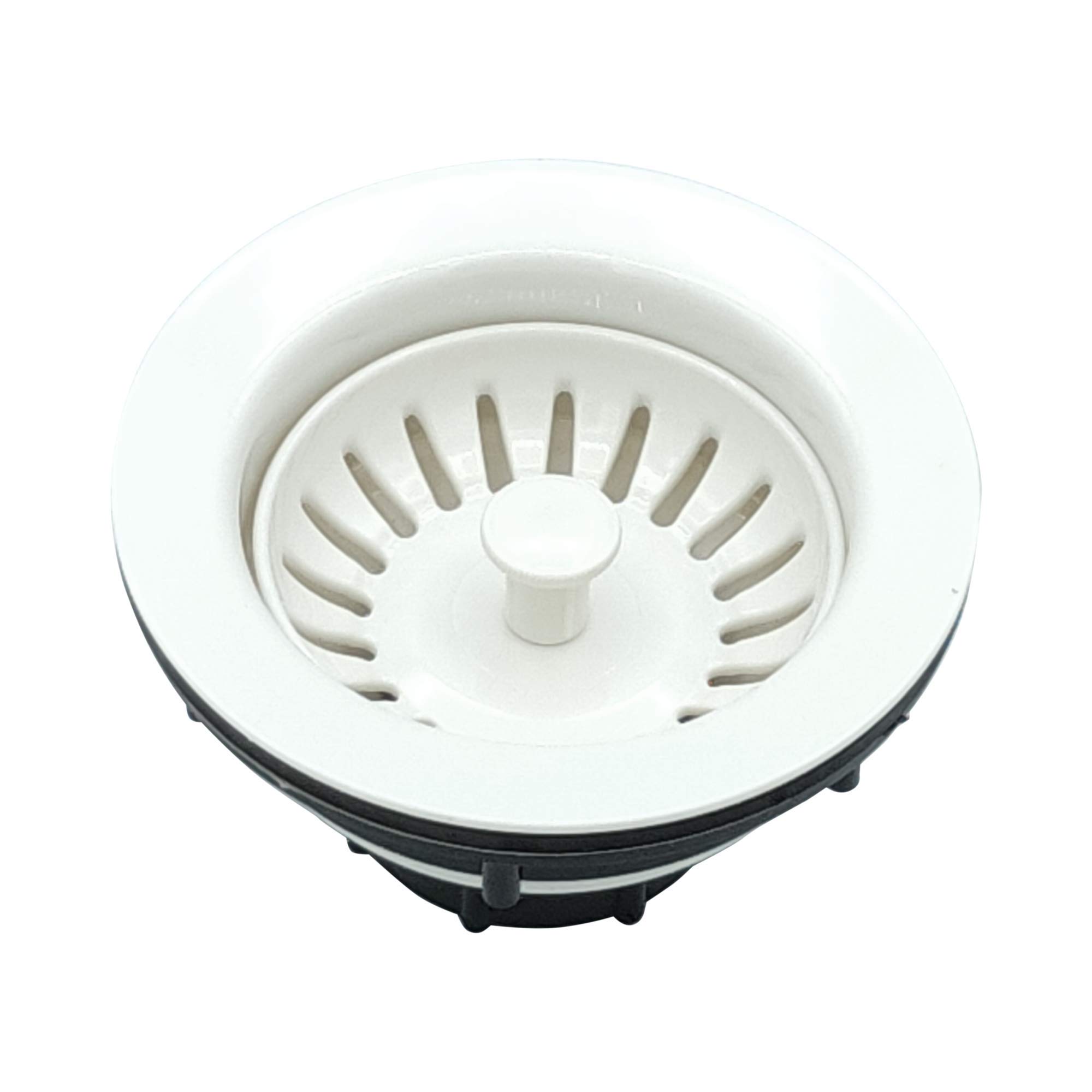 4 Inch ABS Plastic Kitchen Sink Basket Strainer with Removable Strainer & Rubber Stopper - Universal Fit for 3-1/2 Inch Drains, White - Perfect for Bathroom, Laundry Room, and Kitchen Sink Drainage