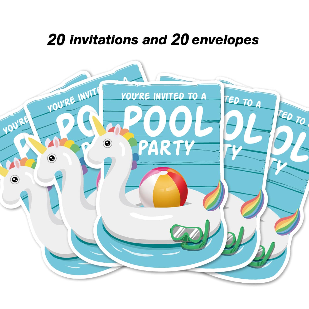 20-Pack Double-Sided Pool Party Invitations with Envelopes - Unicorn Themed Birthday & Baby Shower Party Supplies - Perfect for Summer Pool Parties, Kids Birthdays & Gender Reveal Events