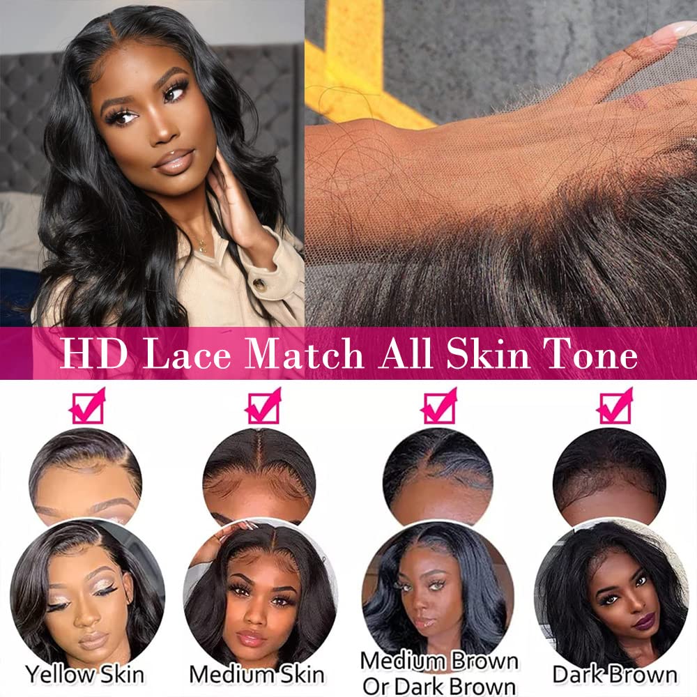 Imeya 16 Inch Body Wave Lace Front Human Hair Wig for Black Women - Glueless Transparent 13x6 HD Lace Frontal Brazilian Remy Hair with Pre-Plucked Natural Hairline & Baby Hair - 150% Density - Perfect for Daily Wear, Parties & Special Occasions