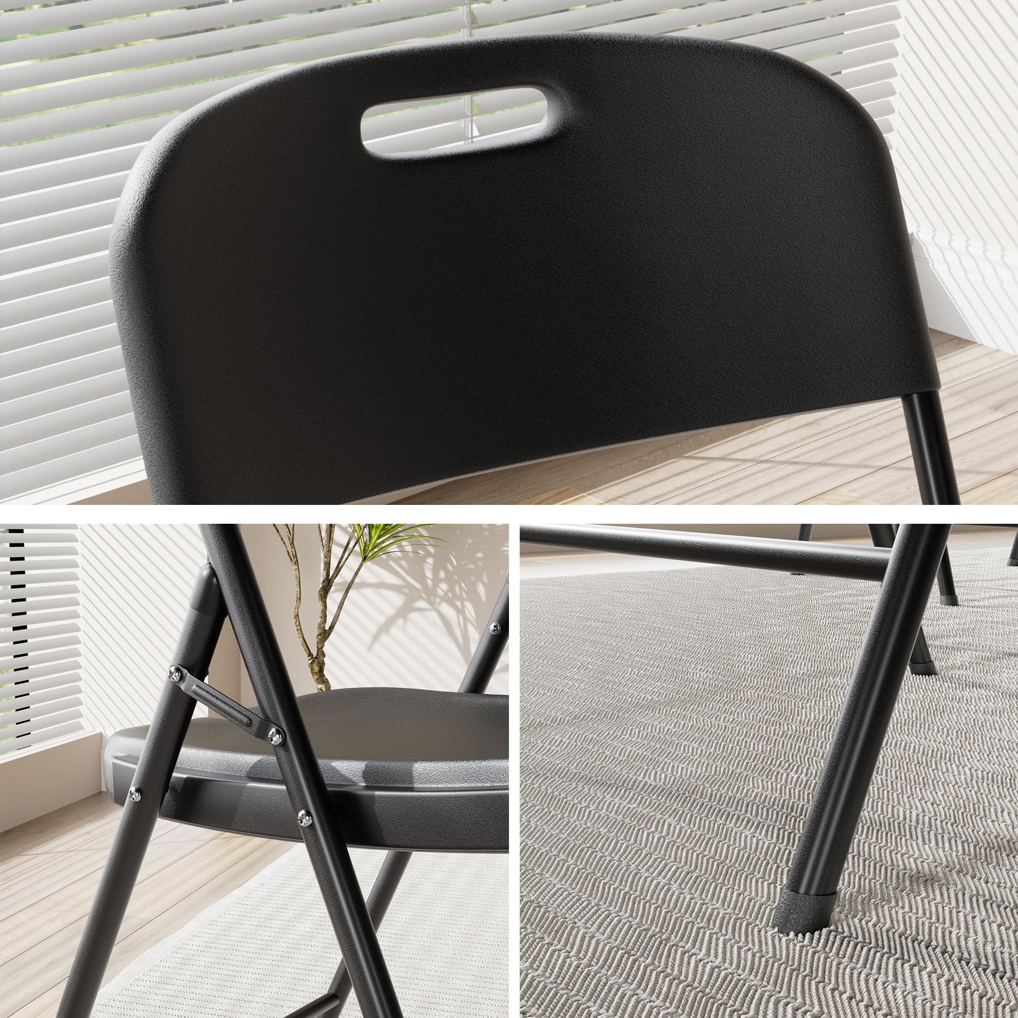 VECELO 5-Piece Folding Card Table and Chairs Set with Collapsible Legs - Portable for Indoor Outdoor Use, Picnic, Camping, Parties, Game Nights - Black