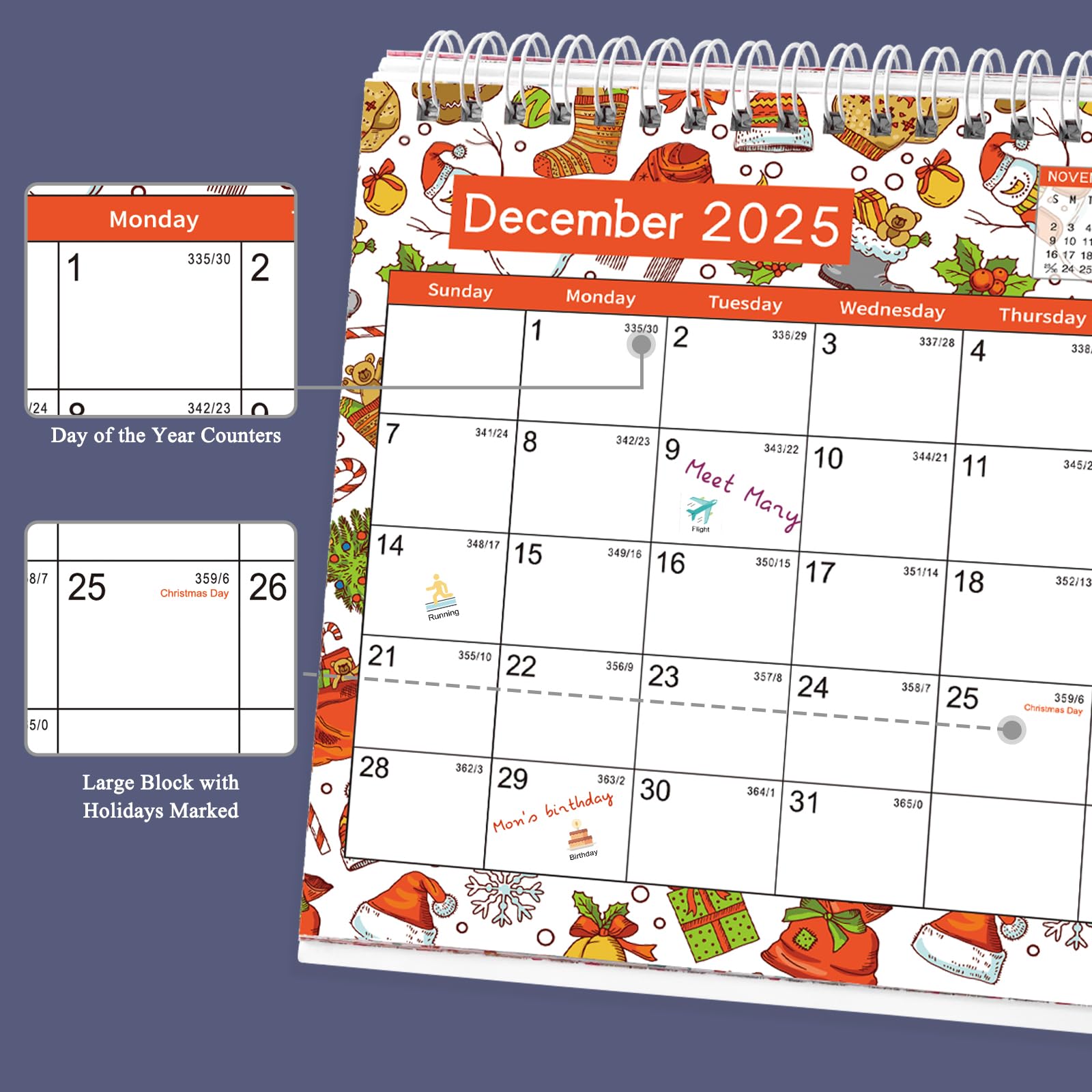2025-2026 Monthly Desk Calendar with Planner Stickers | 10
