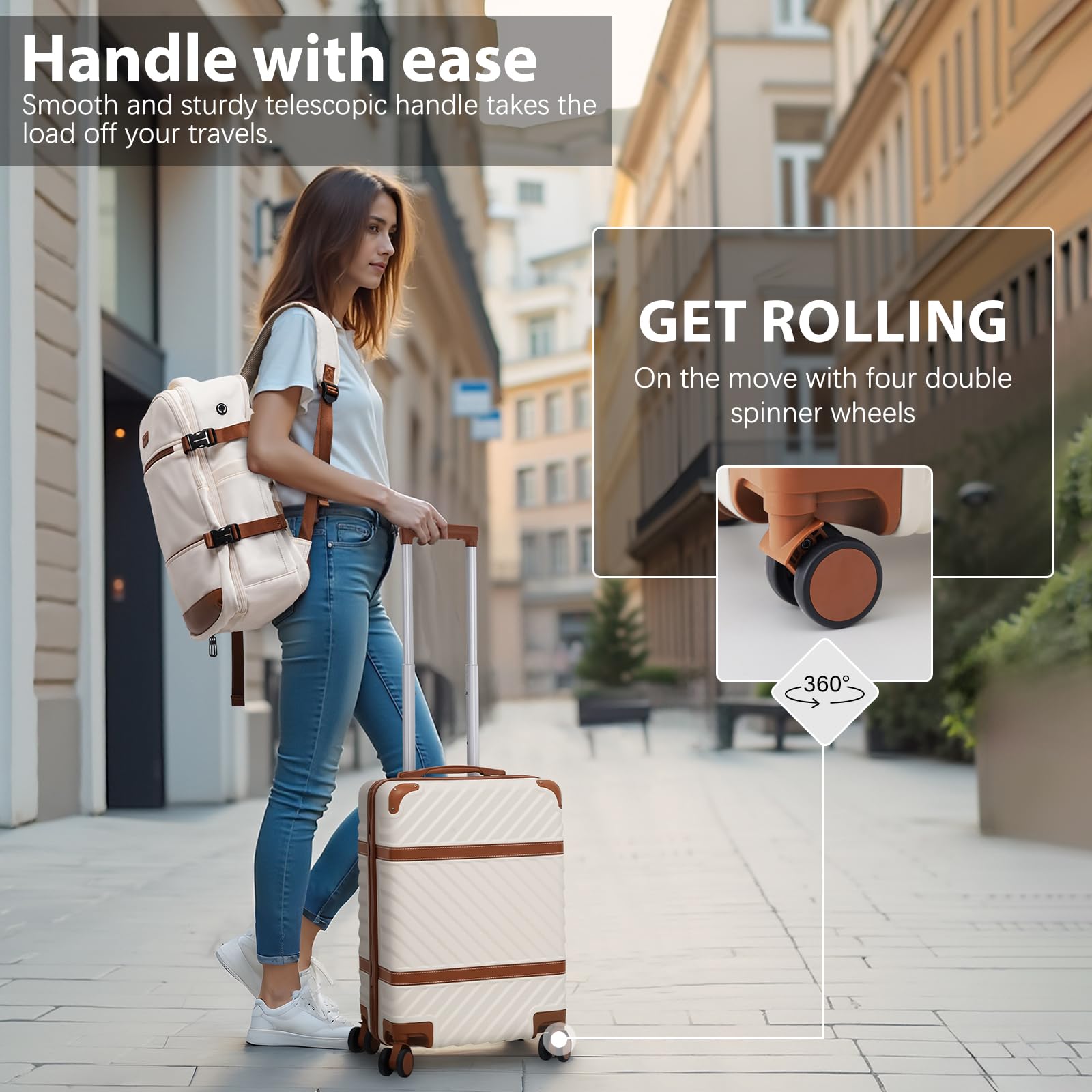 Coolife 3-Piece Hardshell Luggage Set with TSA Lock, Spinner Wheels & Telescopic Handle - Lightweight Carry-On Suitcase for Travel, Business Trips & Vacations