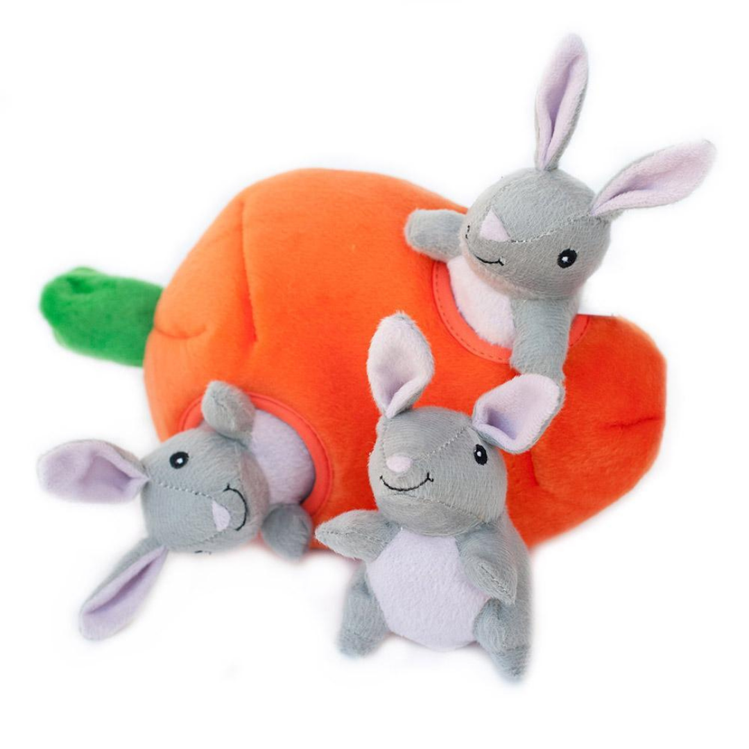 Interactive Bunny & Carrot Burrow Dog Toy - Fun Hide & Seek Plush Puzzle Game for Small Medium Dogs - Perfect for Indoor Play, Training & Mental Stimulation