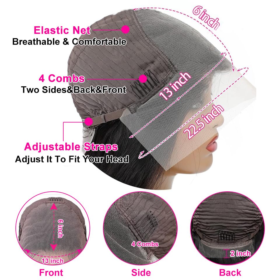 26 Inch Straight Lace Front Human Hair Wig - 250% Density 13x6 HD Lace - Glueless Pre-Plucked Natural Hairline for Women - Perfect for Daily Wear, Cosplay & Special Occasions
