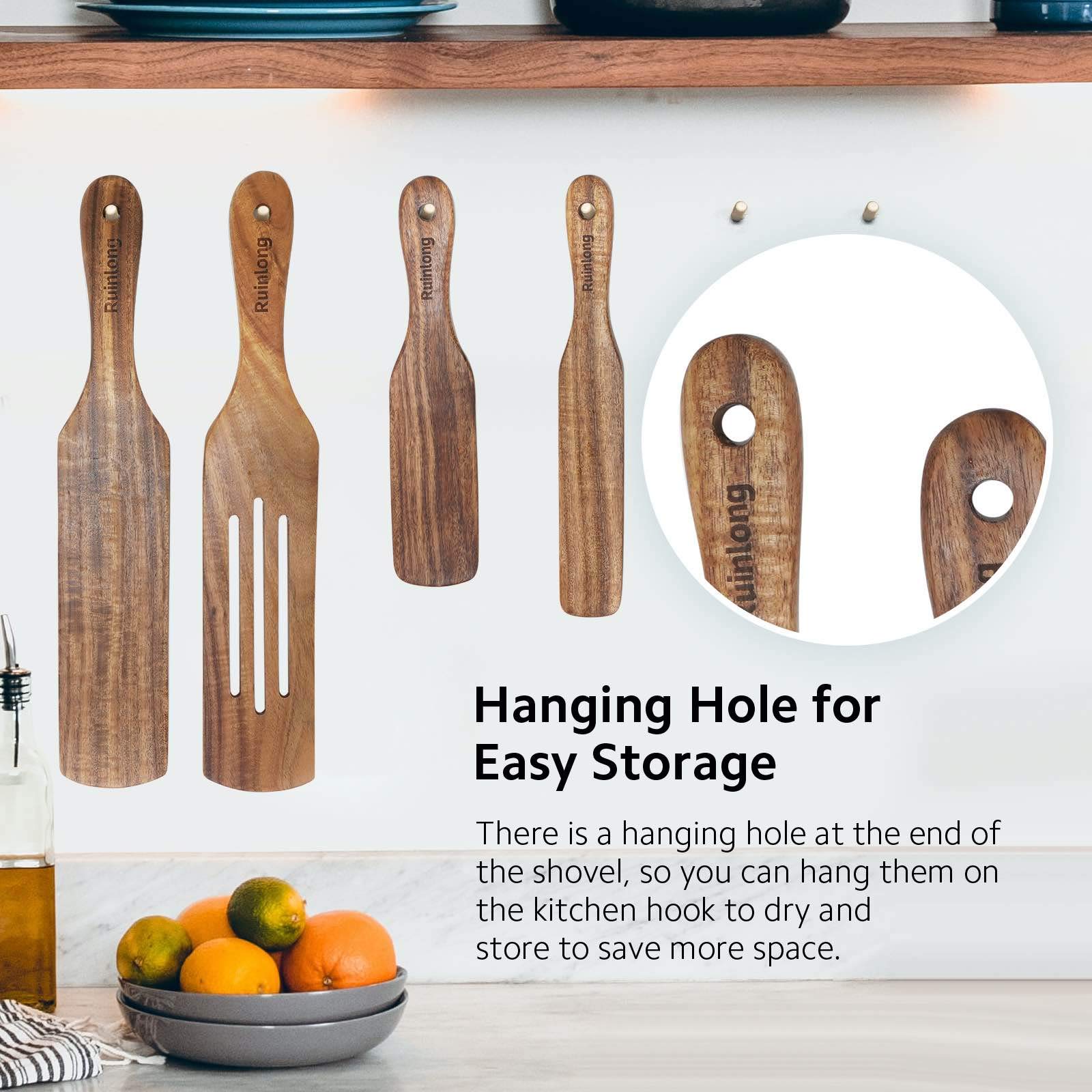 4-Piece Teak Wooden Kitchen Utensil Set - Wooden Spatula, Spoon & Cooking Tools for Baking, Stirring & Serving - Durable & Easy to Clean for Everyday Cooking & Gift Giving