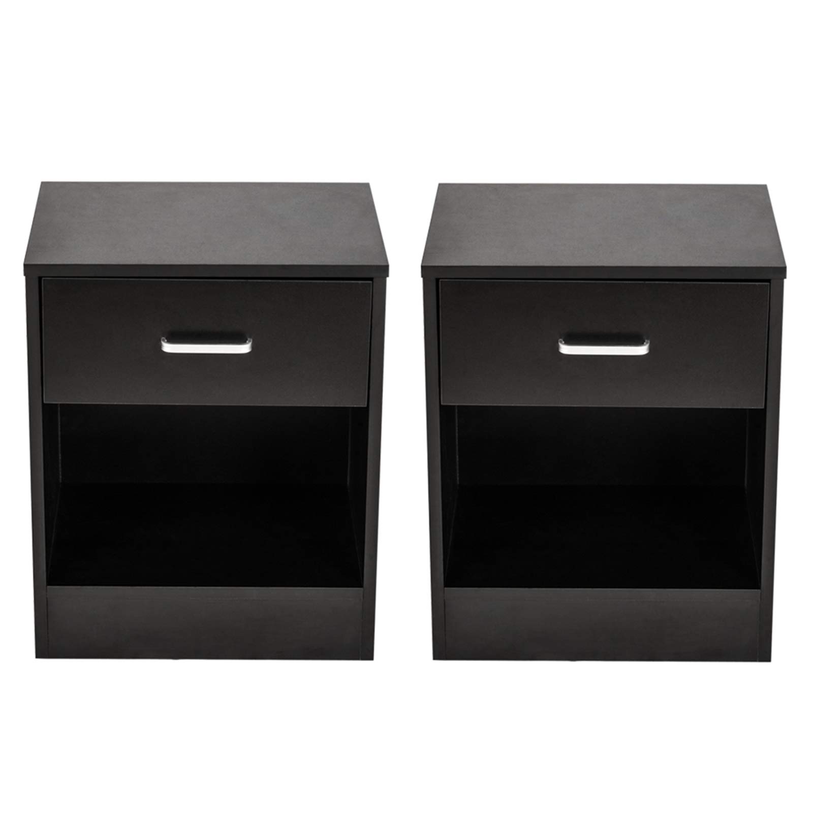 Modern Nightstand Set of 2 - Wooden Bedside End Tables with Drawer Storage Shelf for Small Spaces | Bedroom Night Stands in Black | Perfect for Apartments, Dorms & Cozy Bedrooms