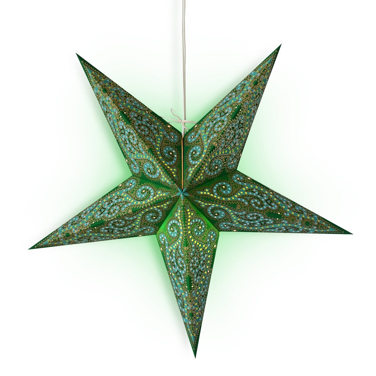 3 Pack 24 Green Vines Paper Star Lanterns with LED Bulbs & Lamp Cord - Hanging Decor for Indoor Outdoor Parties, Weddings, Garden & Patio Lighting