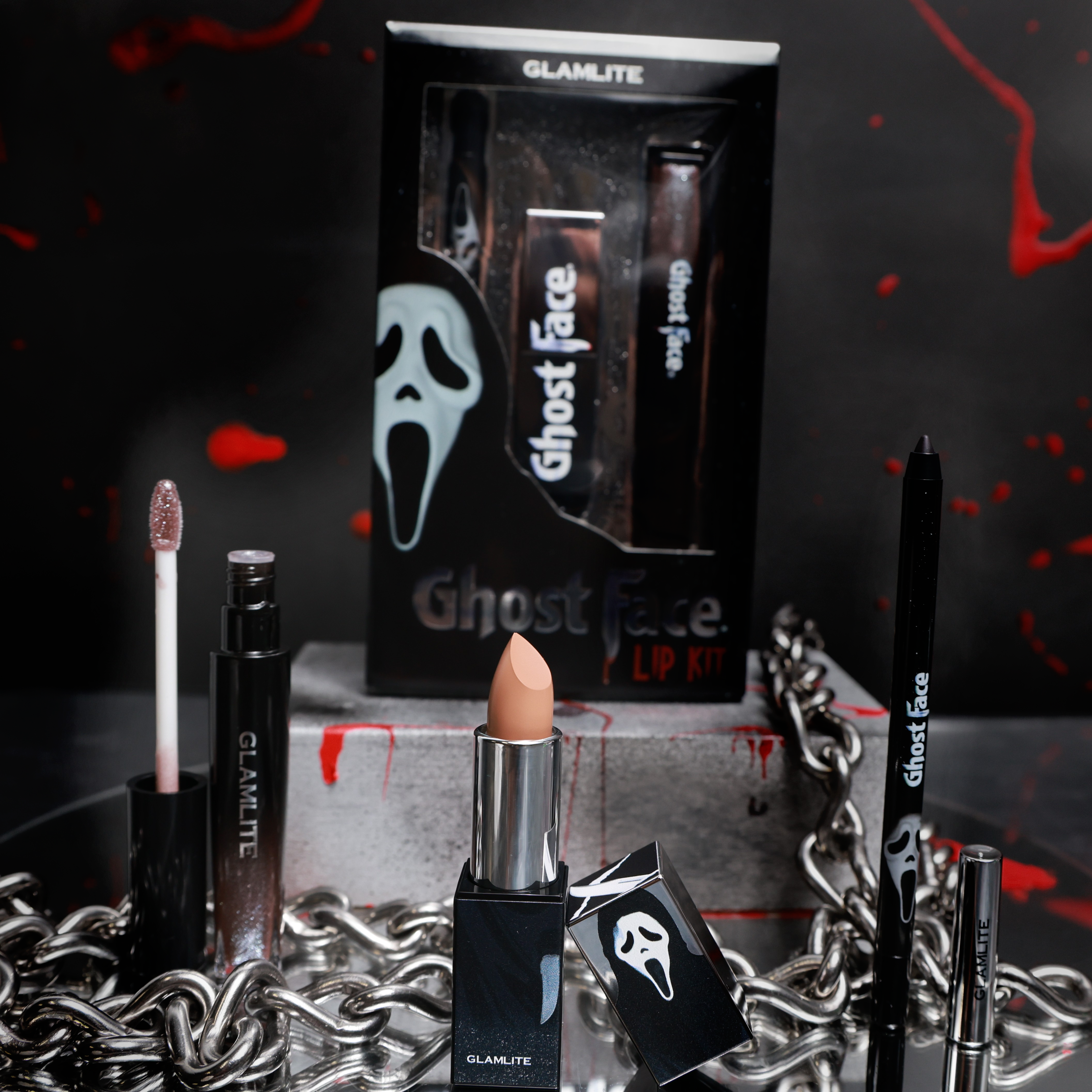 Ghost Face™ x Glamlite Full Collection - Horror Movie Makeup Kit for Halloween, Cosplay & Themed Parties