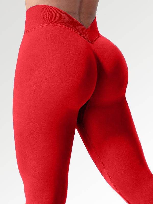 ZASUWA Women's Seamless Solid Color V-Shaped Waist Leggings - High Waisted Yoga Pants for Workout, Running & Everyday Comfort