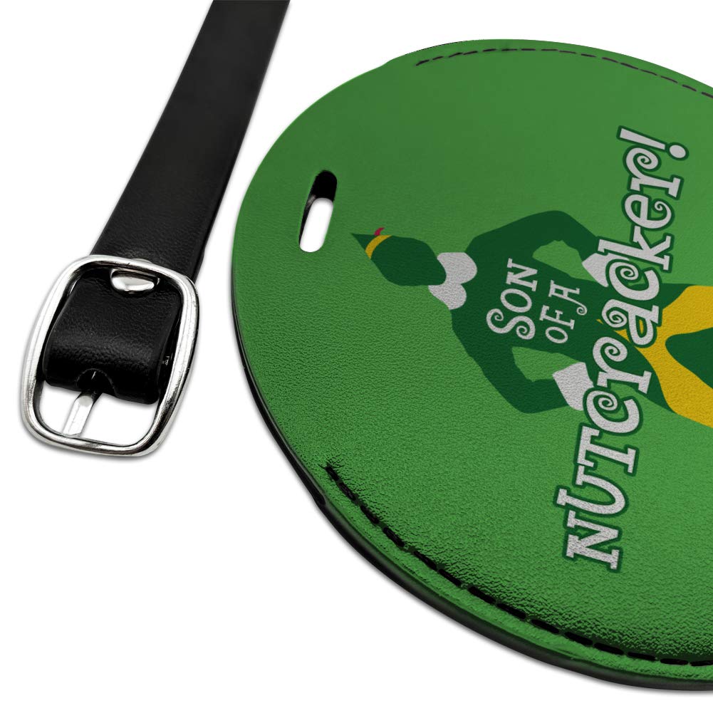Elf Movie Son of a Nutcracker! Leather Luggage Tag - Round Carry-On ID Tag for Suitcases, Backpacks & Travel Bags - Perfect for Christmas Gifts, Holiday Travel & Movie Fans