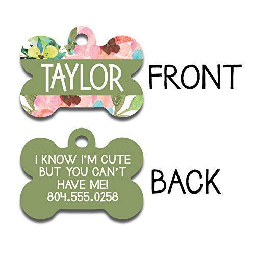Floral Dog Tag - Personalized Pet ID Tag for Girl Dogs - Custom Engraved Funny Dog Tag with 'I Know I'm Cute But You Can't Have Me' - Perfect for Small & Medium Dogs - Great for Daily Walks, Pet Safety & Stylish Pet Accessories