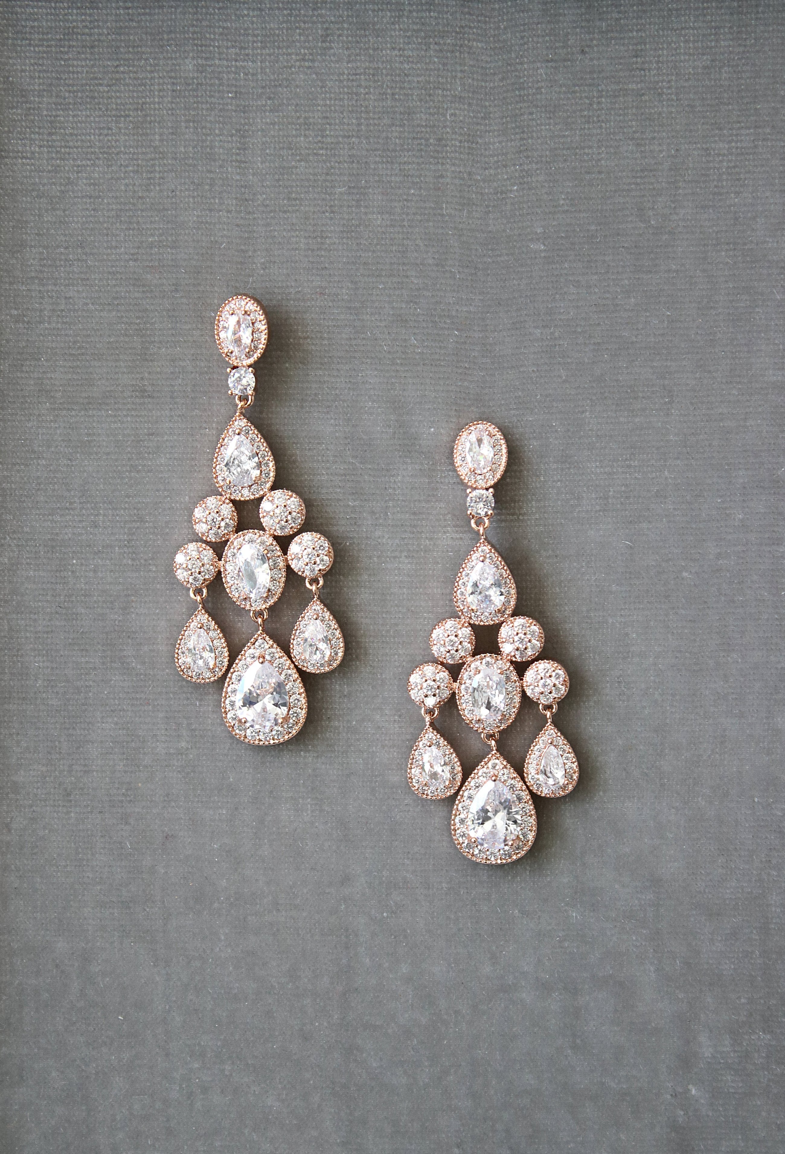 ISABELLA Rose Gold Bridal Chandelier Earrings - Elegant Wedding Jewelry for Brides, Bridesmaids & Formal Events | Perfect for Weddings, Prom & Evening Occasions