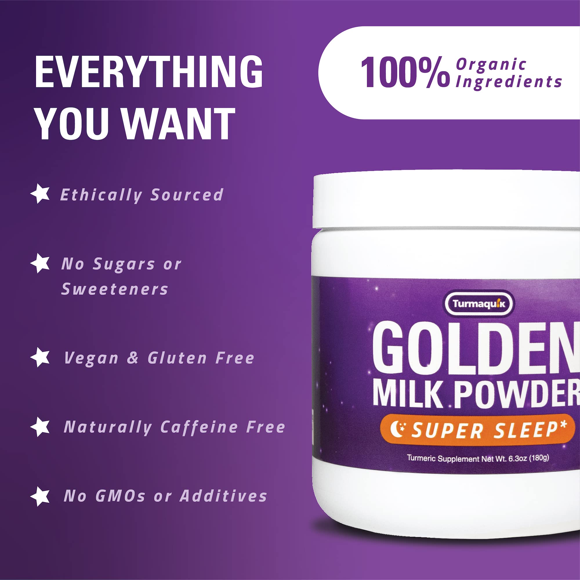 Organic Golden Moon Milk Turmeric Powder Mix with Melatonin & Superfoods – Sleep Aid with Valerian, Chamomile, Lemon Balm, Ginger & Spices | Relaxing Nighttime Drink for Stress Relief & Better Sleep