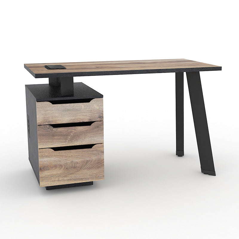 ARTO Single Workstation Desk with Left Cabinet 1.2M - Warm Oak & Black Finish | Modern Home Office Desk for Small Spaces | Perfect for Remote Work & Study