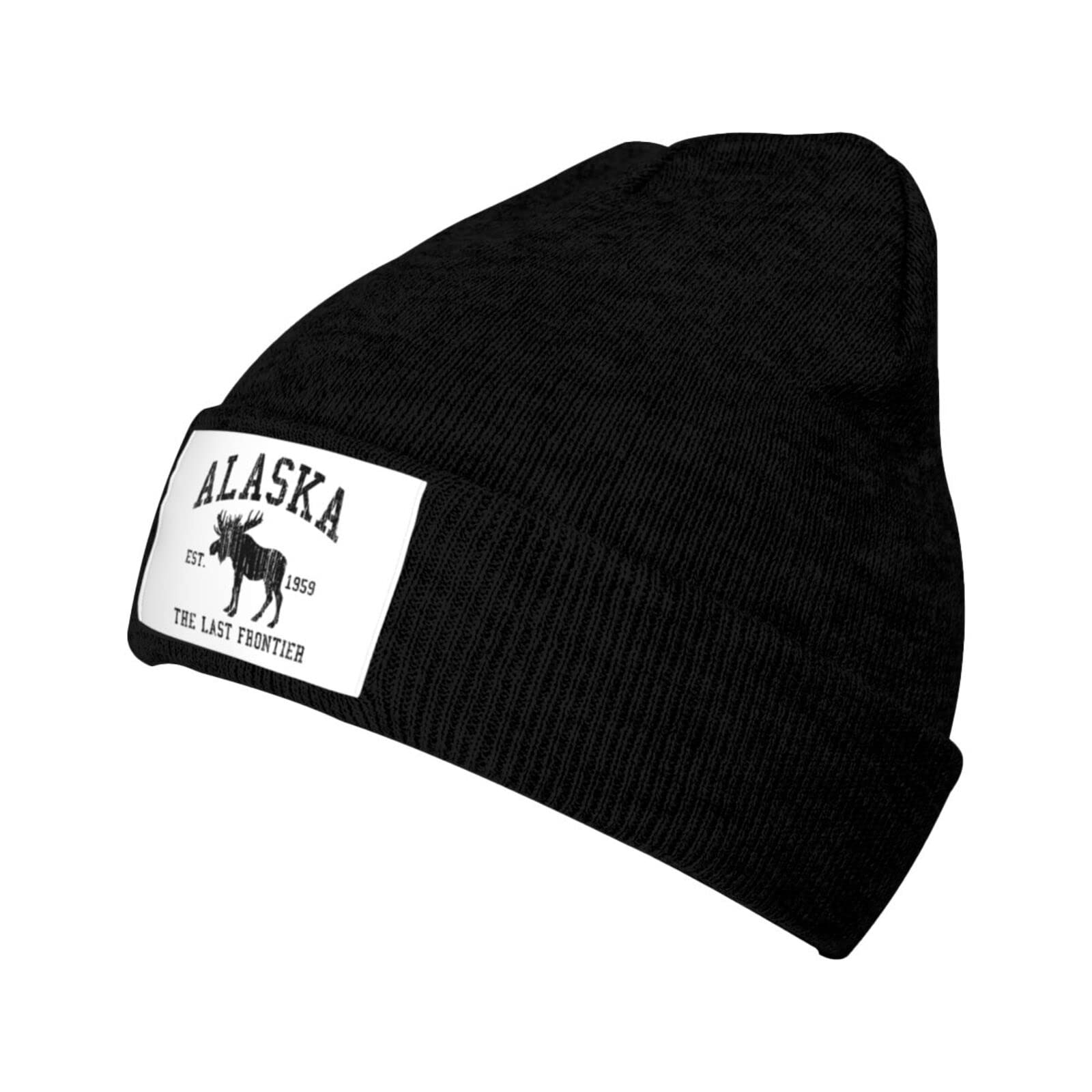 Peiyeety Alaska The Last Frontier Black Beanie Hat for Men & Women - Winter Warm Knit Slouchy Skull Cap - Perfect for Outdoor Activities, Skiing & Cold Weather Fashion