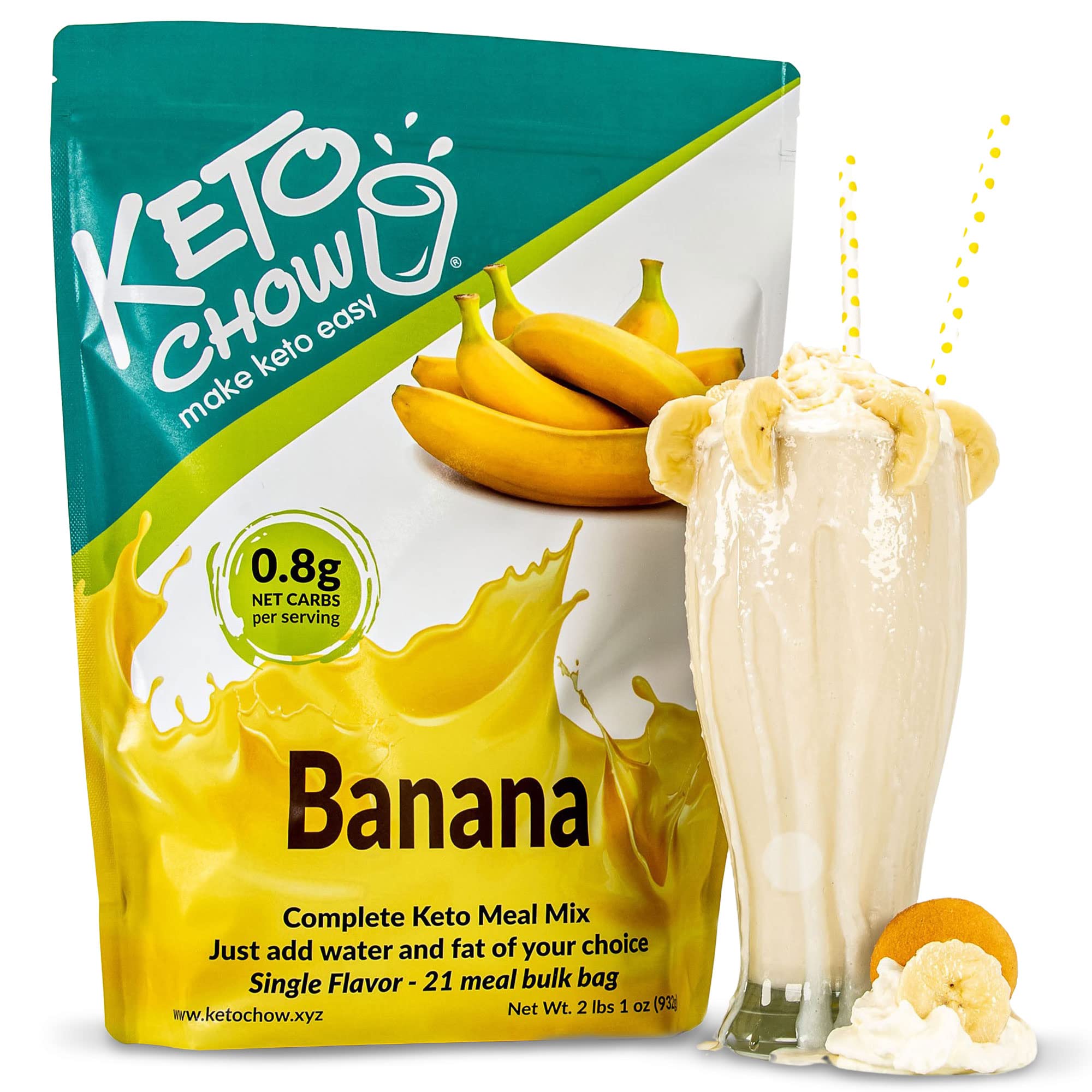 Keto Chow Banana - Complete Keto Meal Replacement Shake | Low Carb High Protein Powder | Nutritionally Balanced Diet Supplement | 21-Meal Bulk Pack for Weight Loss & Ketogenic Lifestyle | Perfect for Breakfast, Workout Recovery or Busy On-the-Go Meals